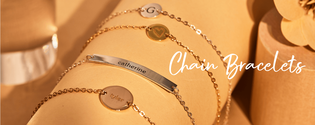 Selection of Tiny Tags Chain Bracelets that can be personalized