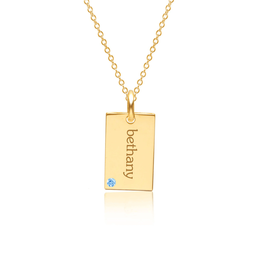 14k Gold Mini Dog Tag Necklace with Birthstone