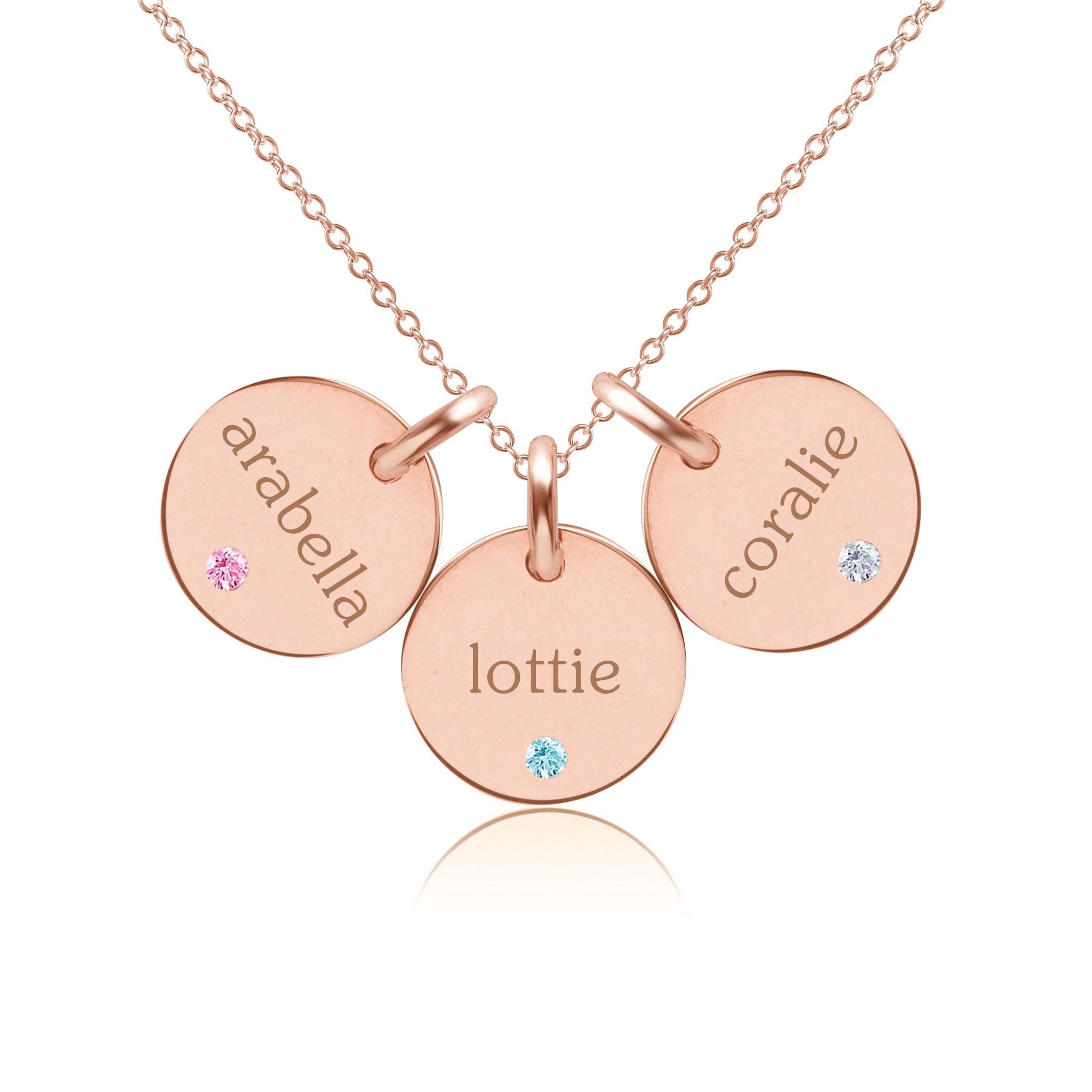 Circle Tag Necklace with Birthstone - 3 Tags