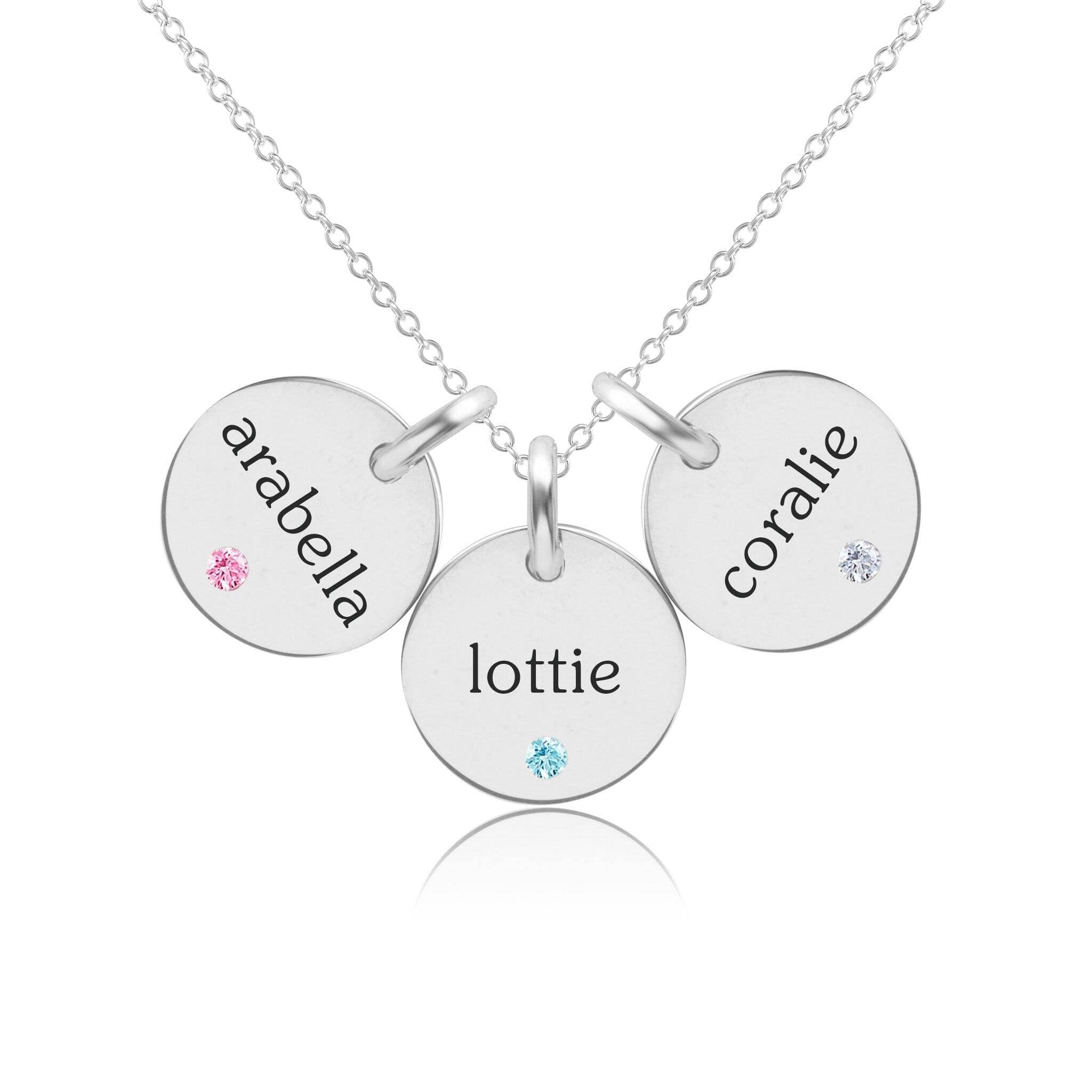 Circle Tag Necklace with Birthstone - 3 Tags