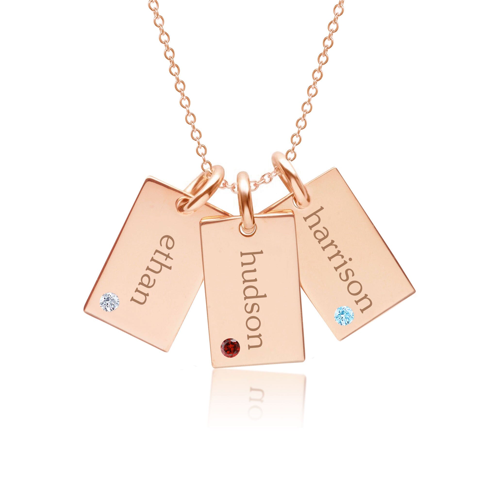 Mini Dog Tag Necklace with Birthstones - 3 Tags