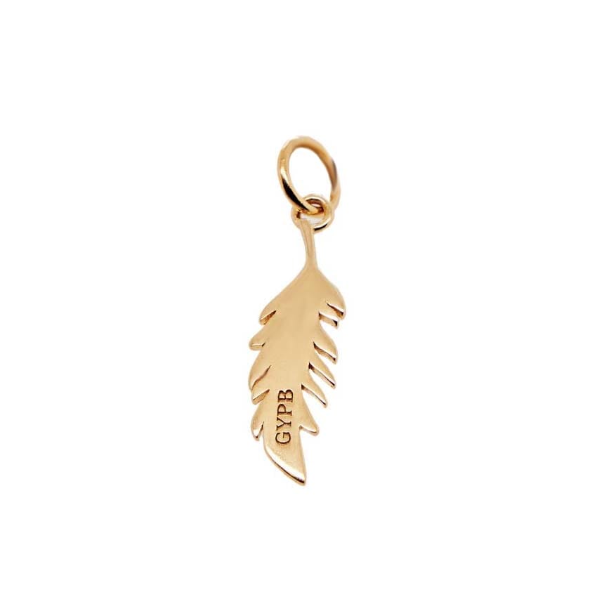 14k Gold Vertical Flamingo Feather Charm by Lindsey Gurk