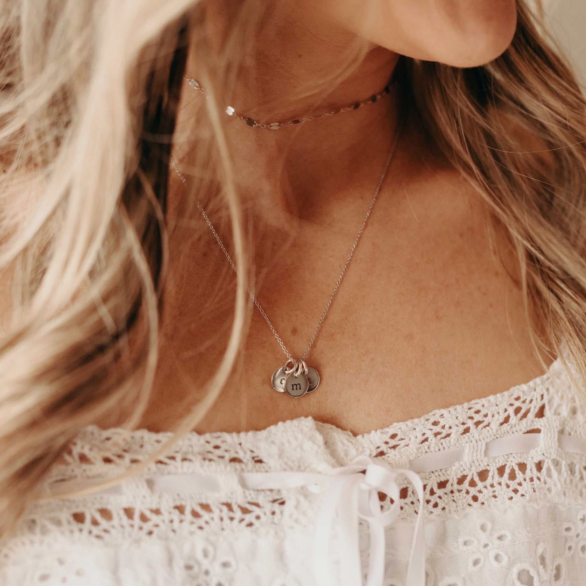 Mini Initial Circle Tag Necklace - Lowercase