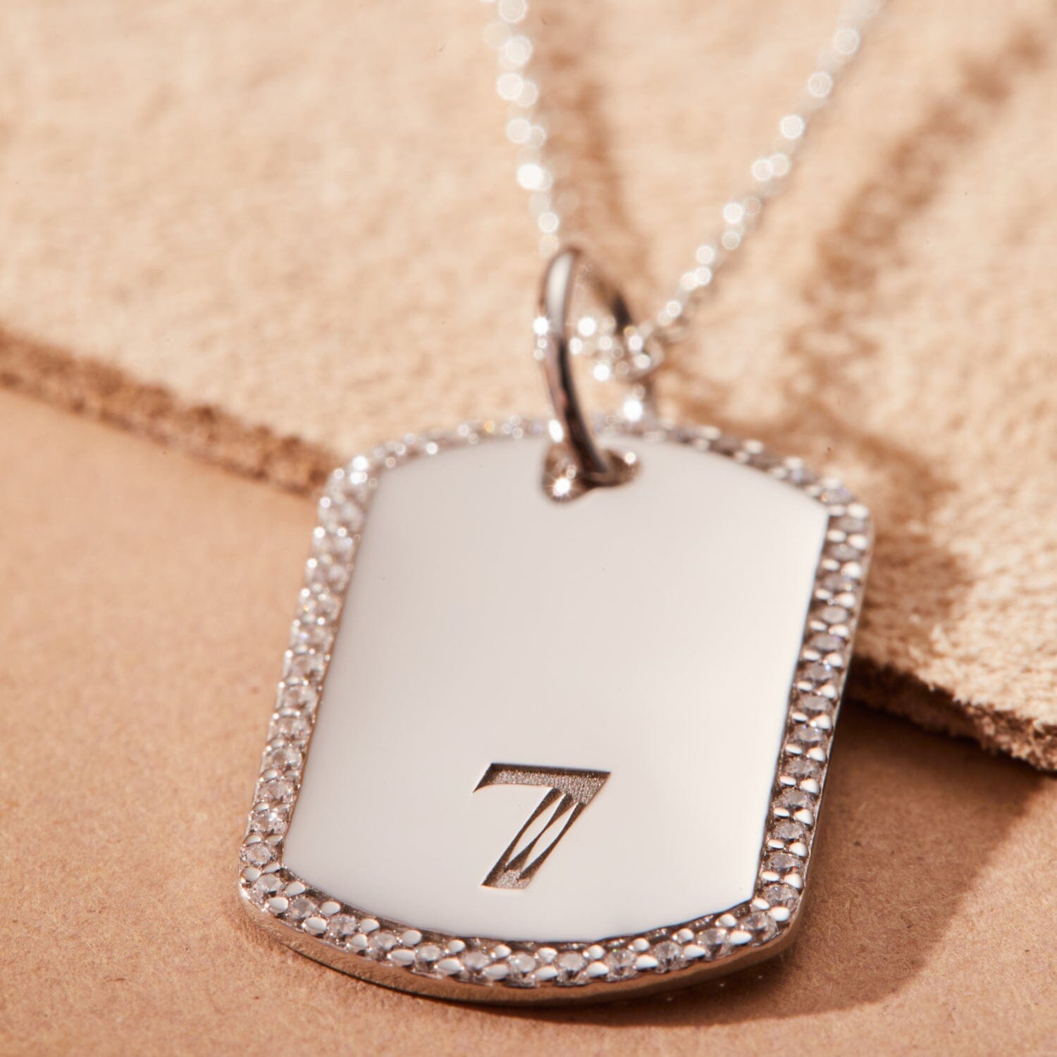 Pavé Monogram Large Dog Tag Necklace