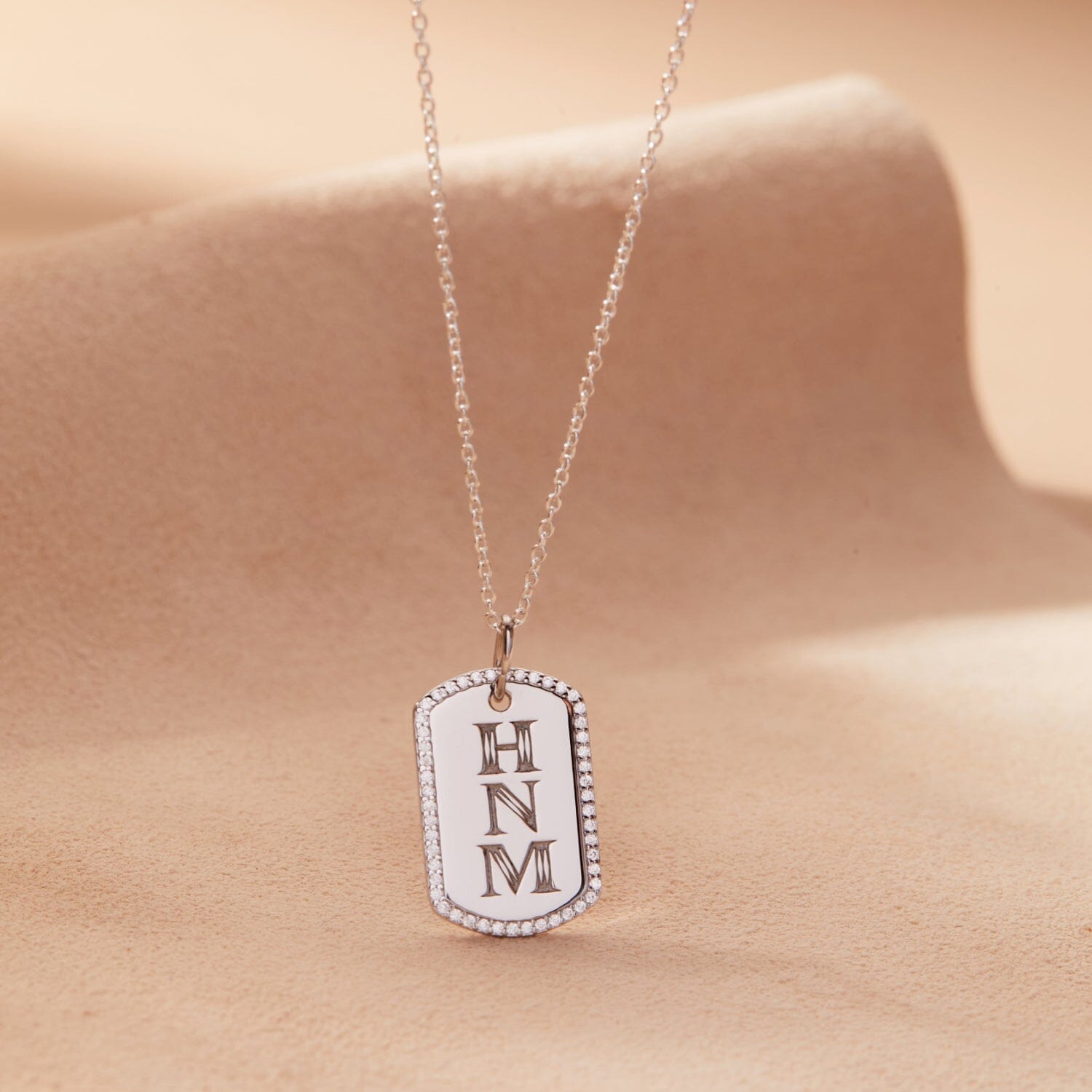 Pavé Monogram Large Dog Tag Necklace