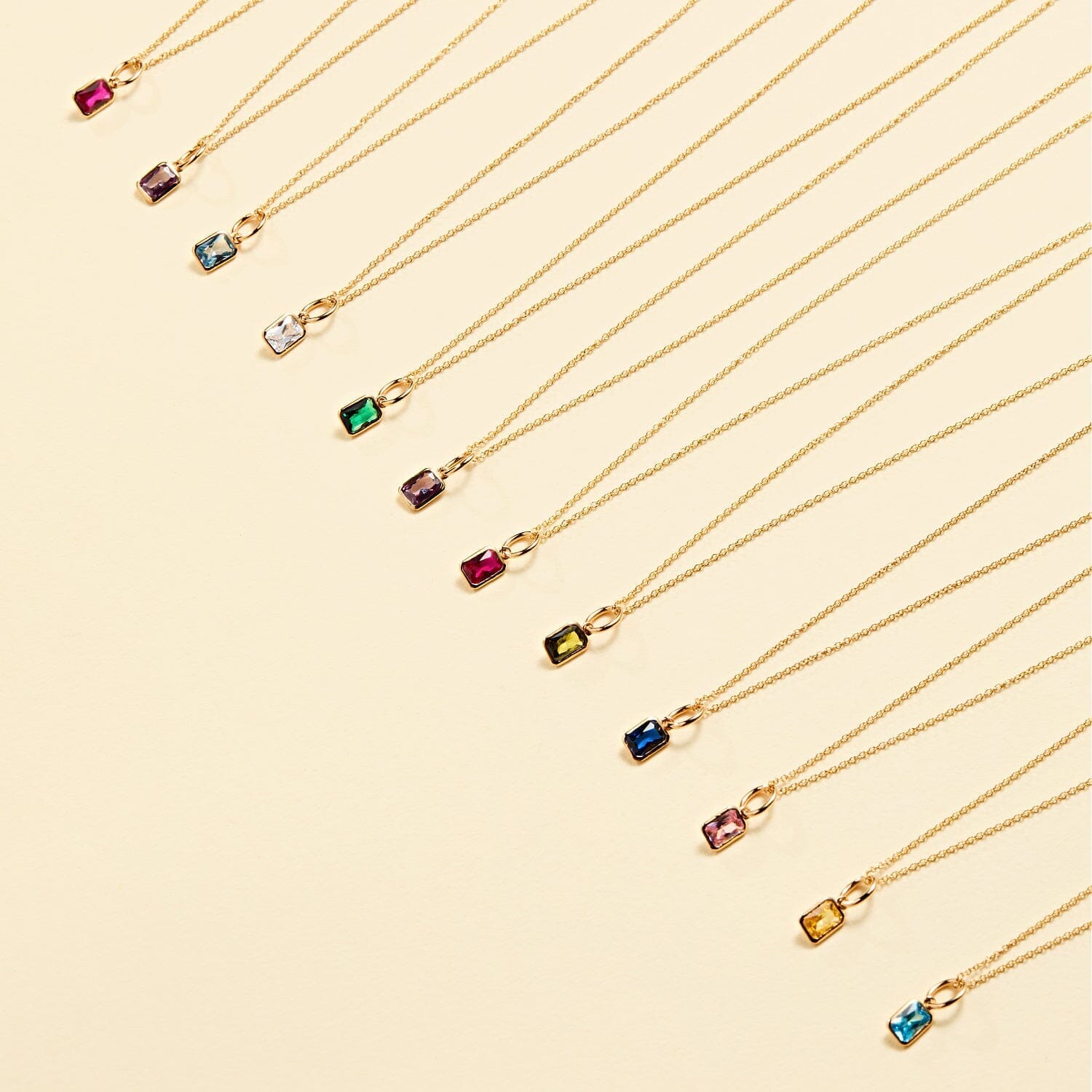 Baguette Birthstone Charm Necklace