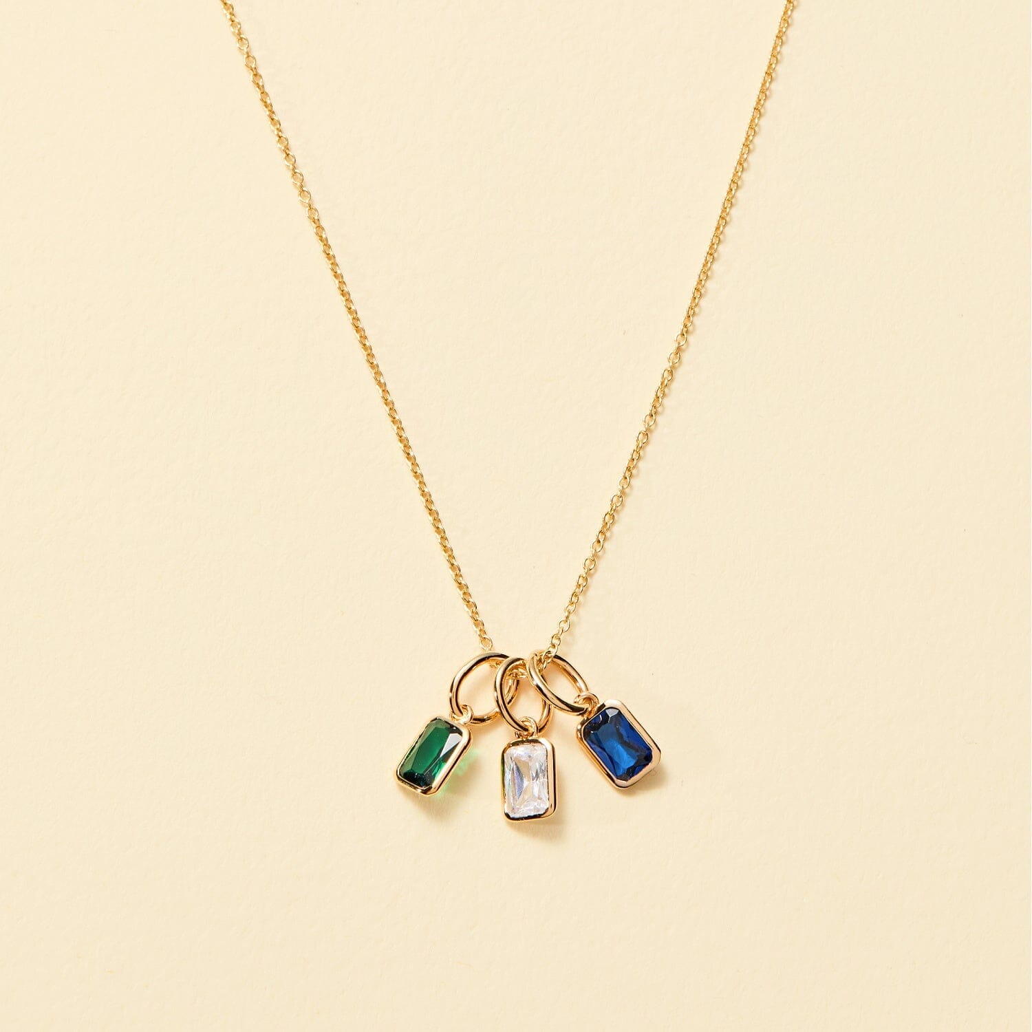 Baguette Birthstone Charm Necklace