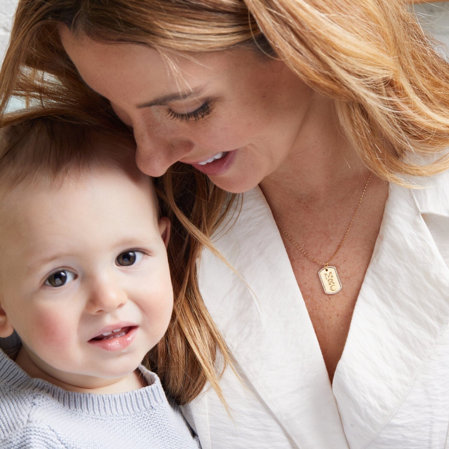 Pavé Monogram Large Dog Tag Necklace