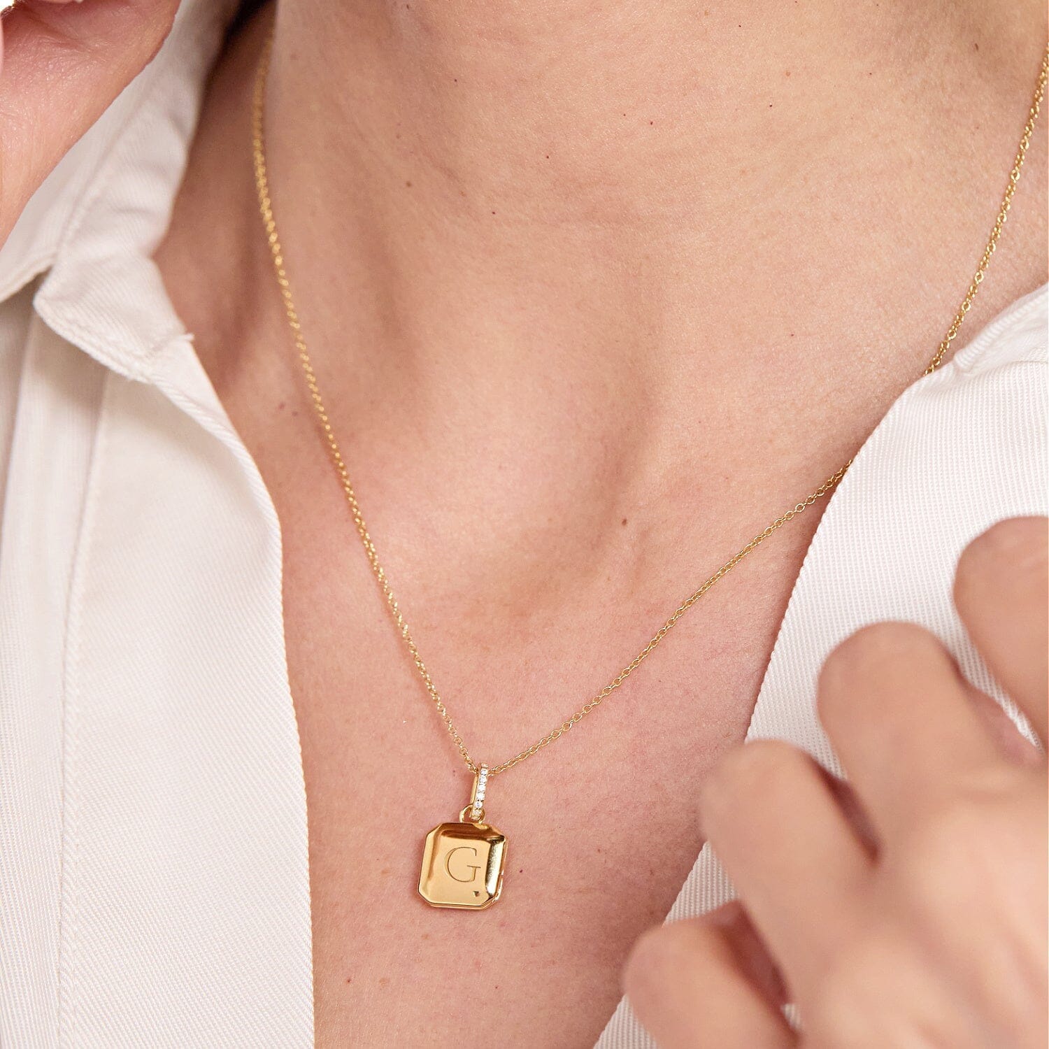 Square Mini Locket Necklace with Pavé Jump Ring