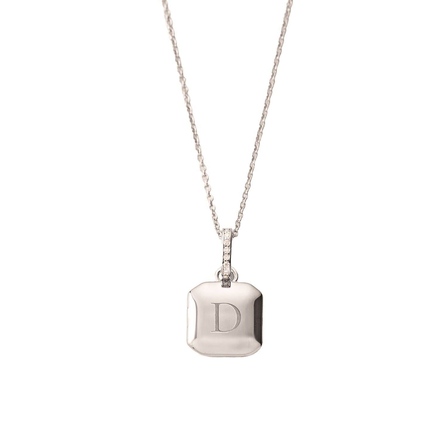 Square Mini Locket Necklace with Pavé Jump Ring