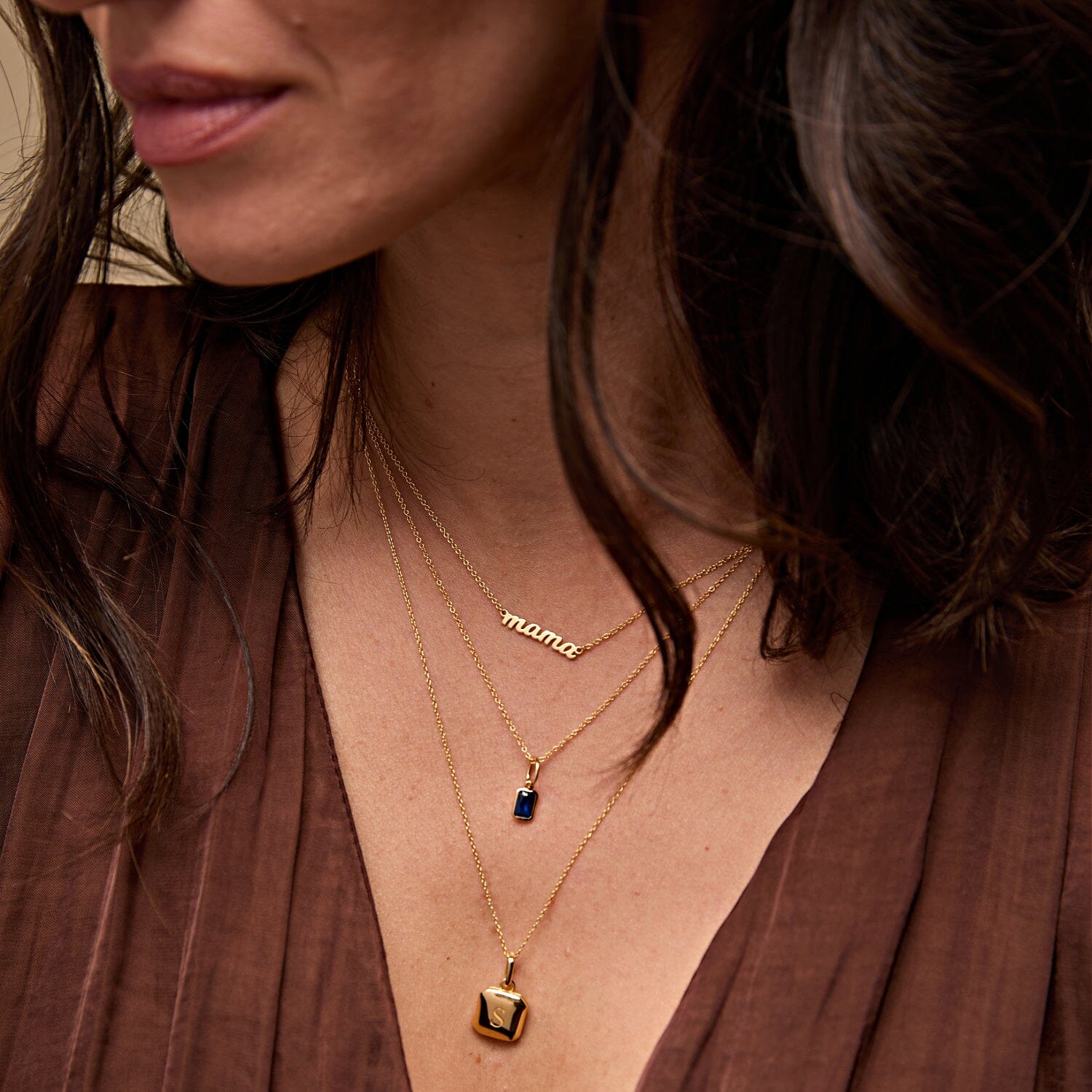 Baguette Birthstone Charm Necklace