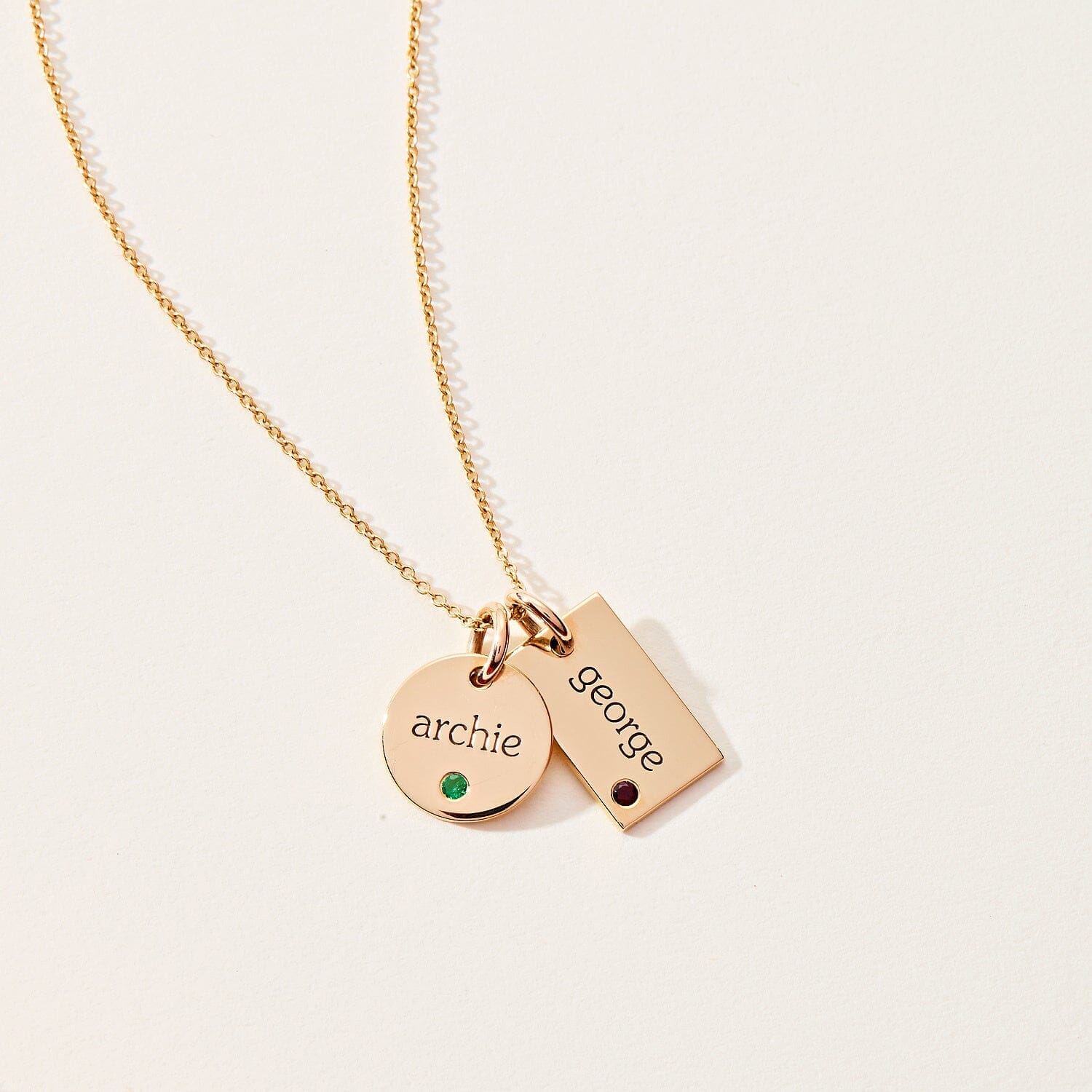 Circle & Mini Dog Tag Necklace with Birthstones