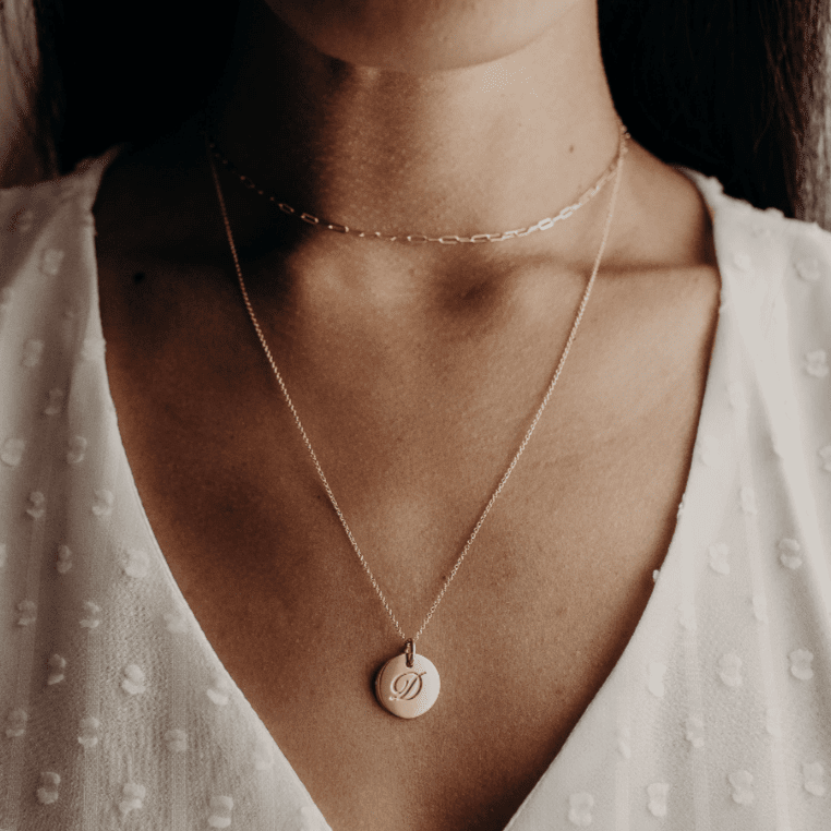 Script Initial Circle Necklace - 2 Tags