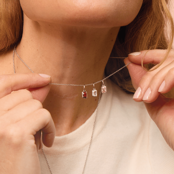 Baguette Birthstone Charm Necklace