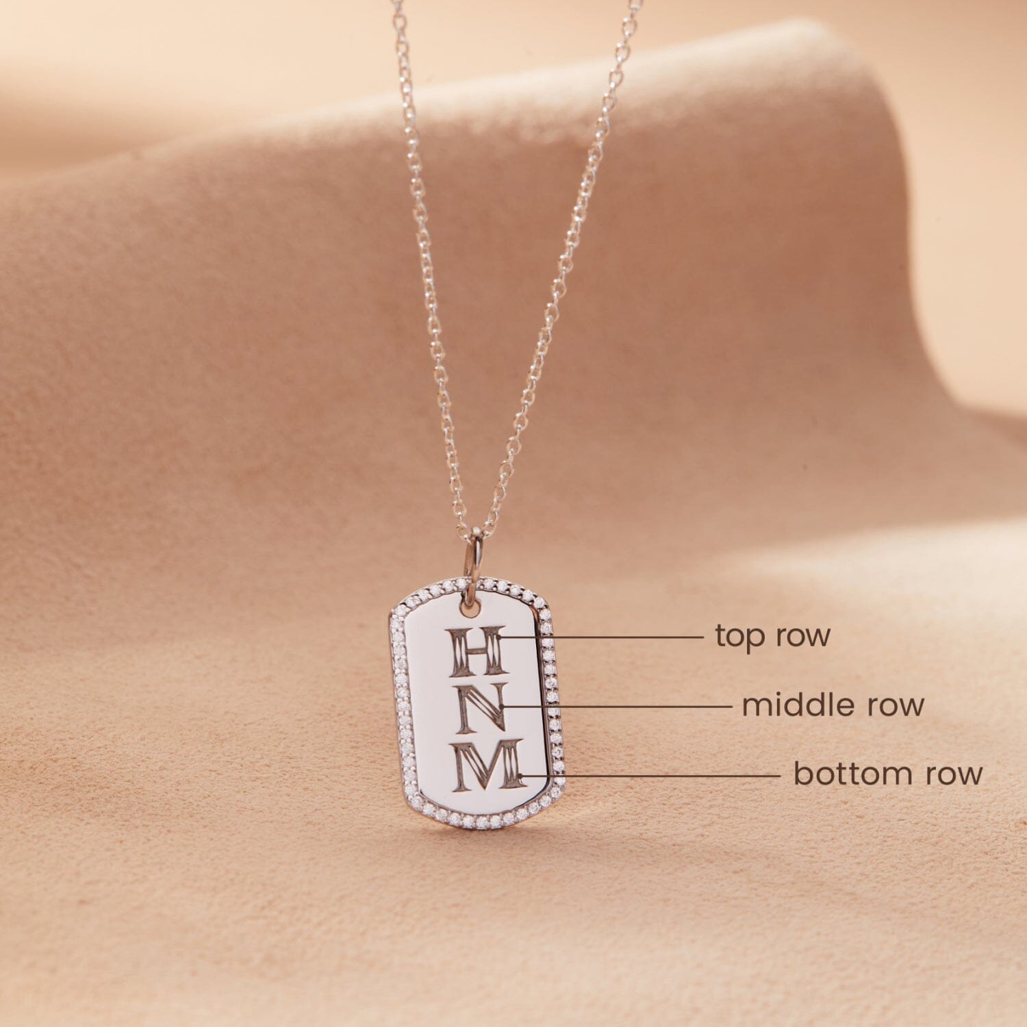 Pavé Monogram Large Dog Tag Necklace