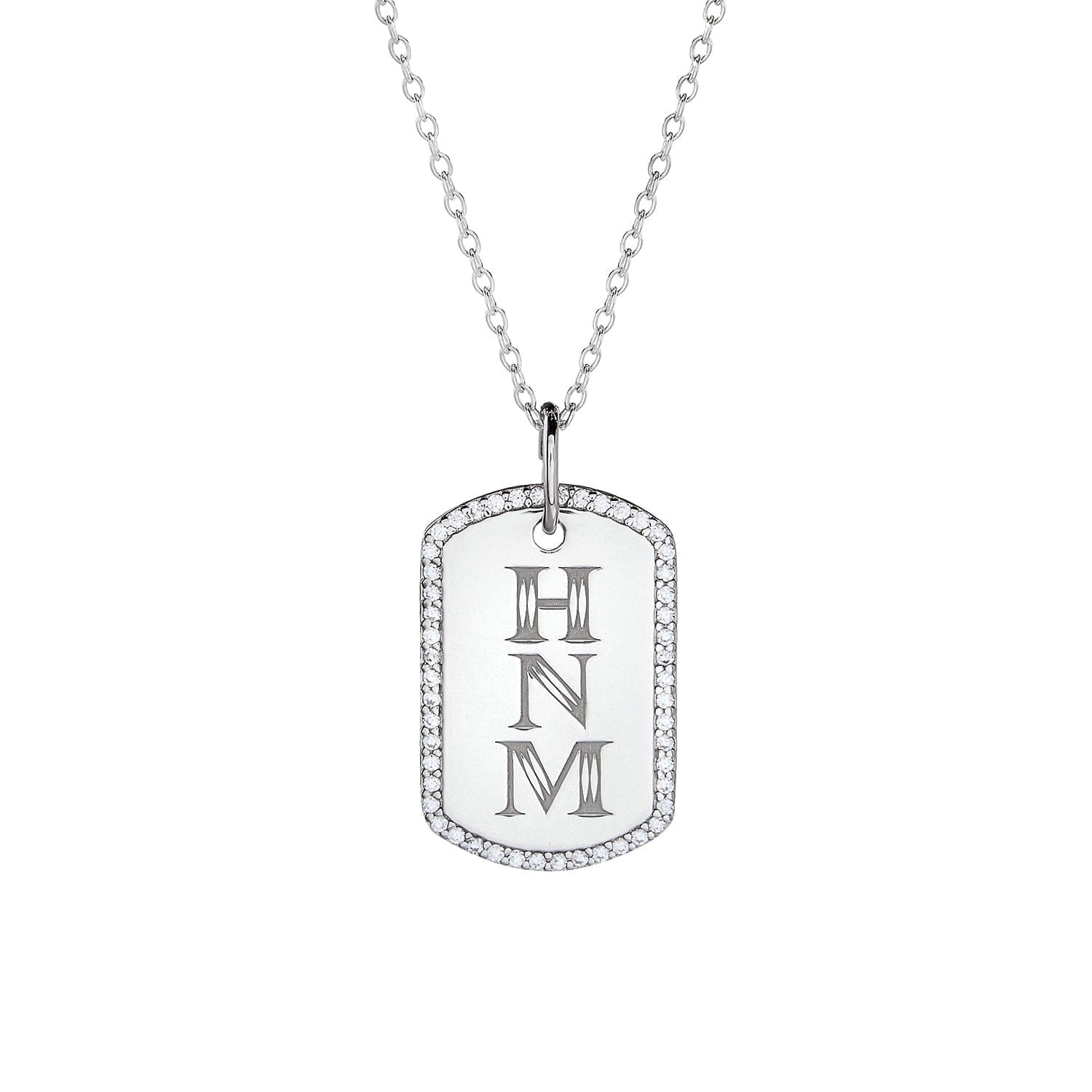Pavé Monogram Large Dog Tag Necklace