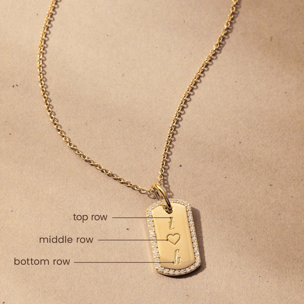 14k Gold Diamond Pavé Small Dog Tag Necklace