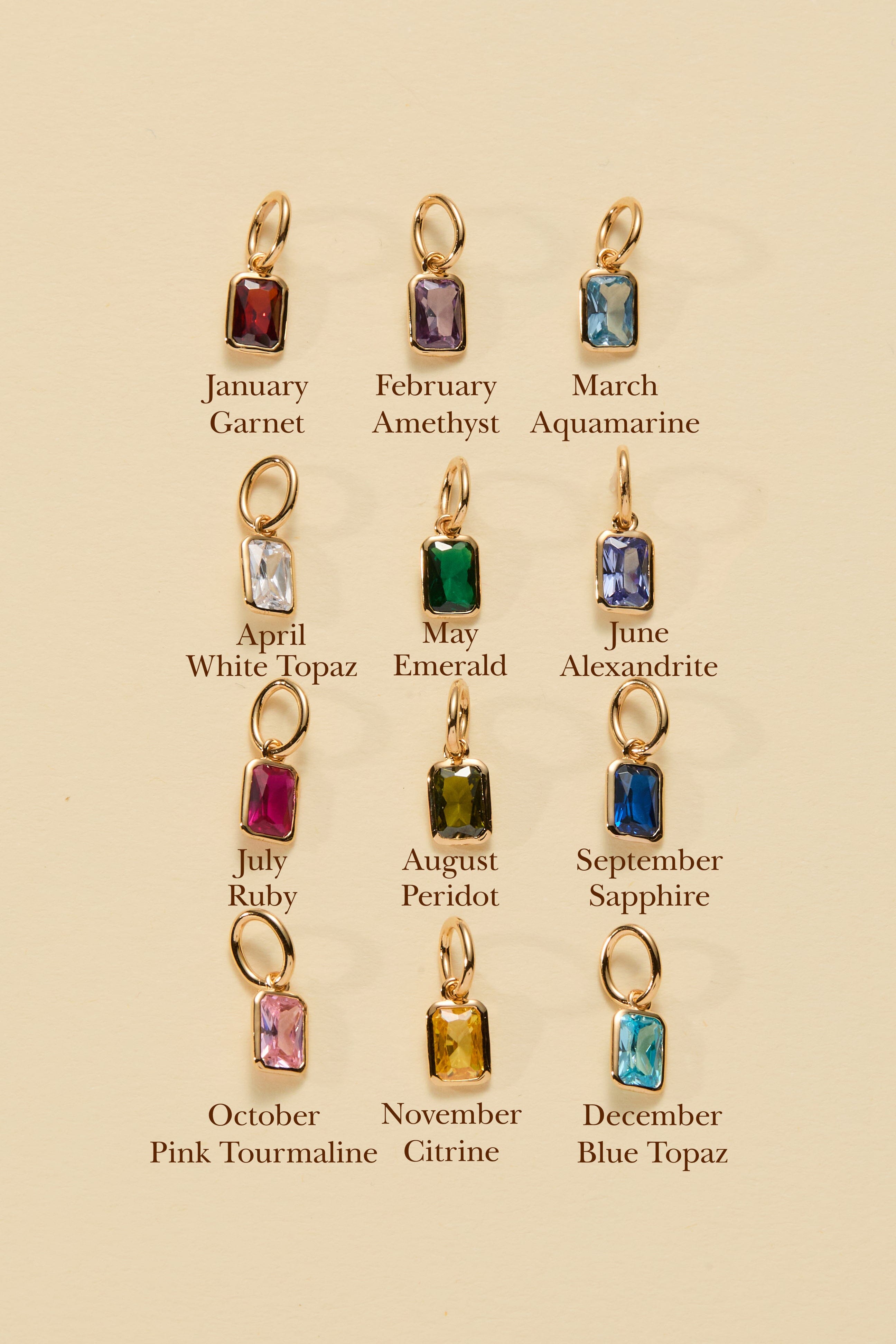 Baguette Birthstone Charm Necklace
