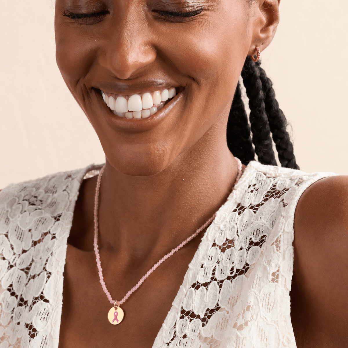 Breast Cancer Ribbon Circle Necklace