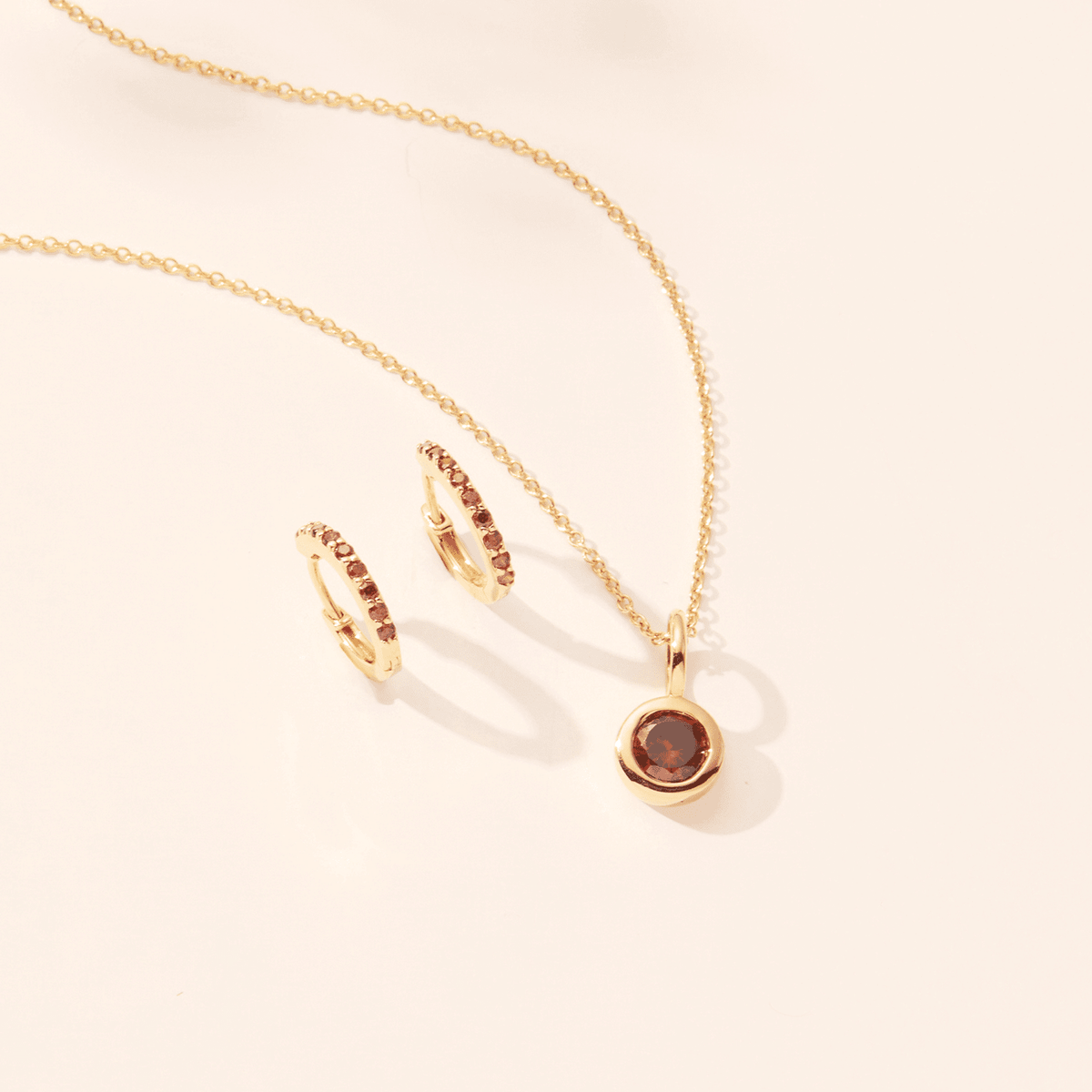Gold Birthstone Necklace and Huggie Earring Set | Tiny Tags Gold Birthstone Necklace and Huggie Earring Set | Tiny Tags