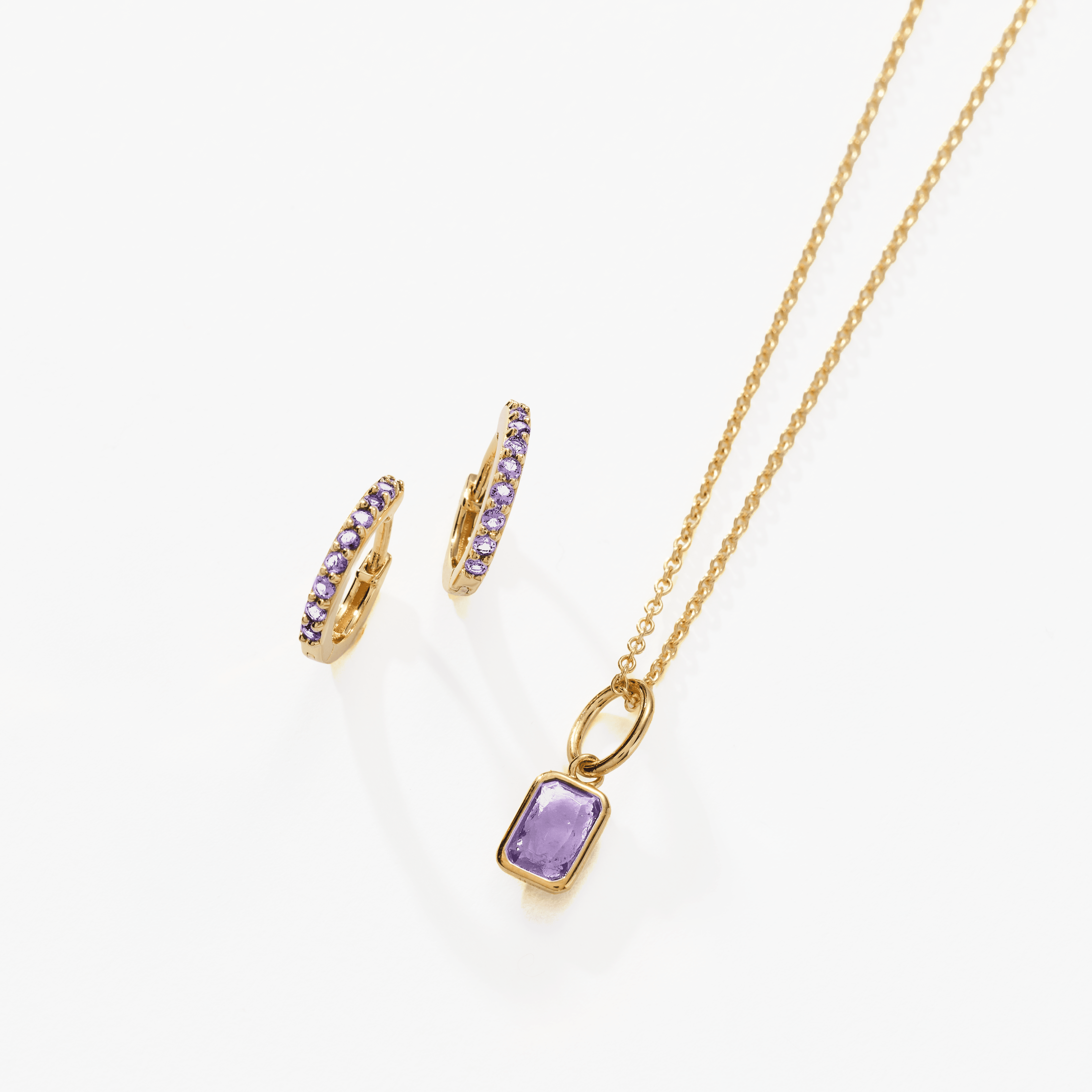 Birthstone Bundle - (Huggies + Baguette Birthstone Charm Necklace)