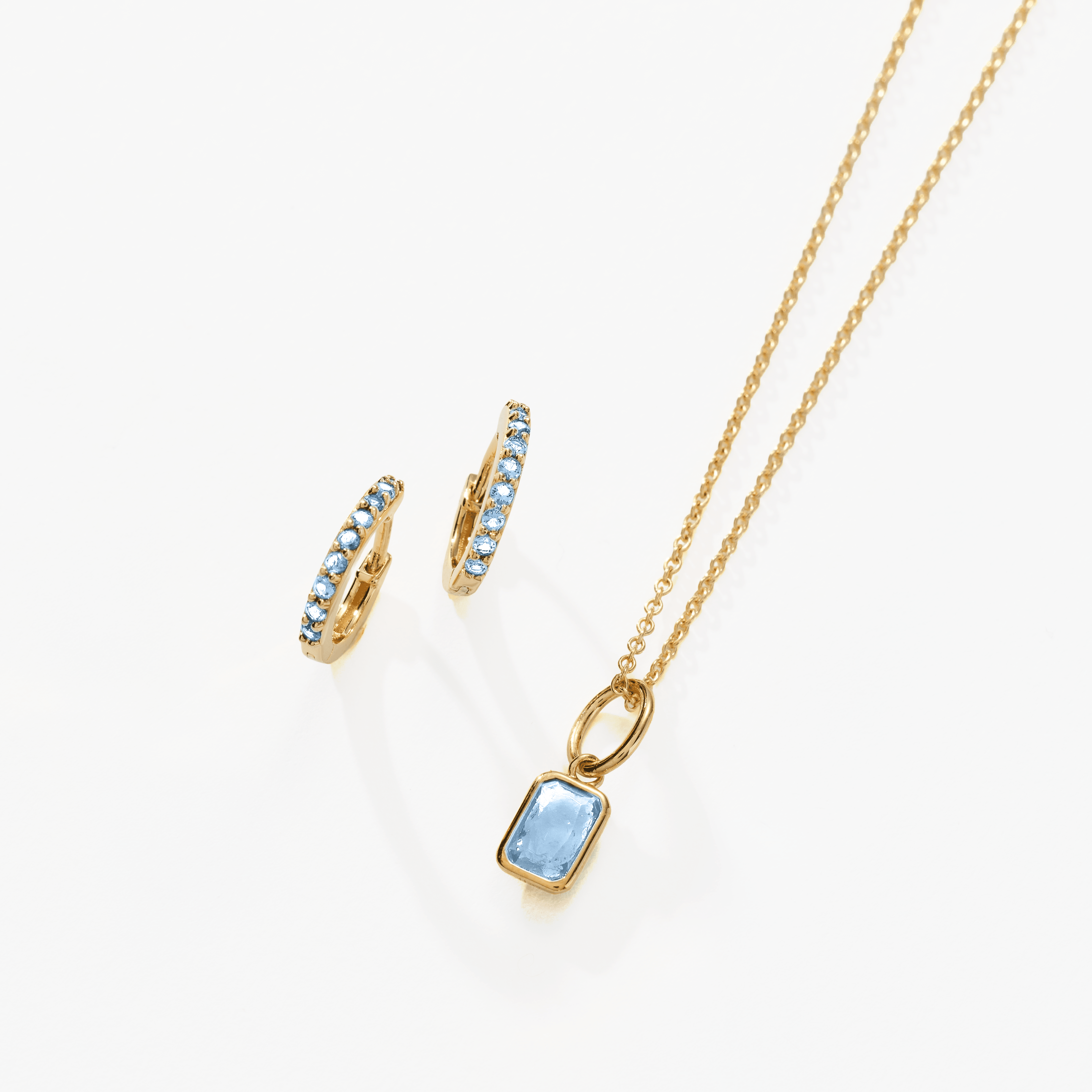 Birthstone Bundle - (Huggies + Baguette Birthstone Charm Necklace)