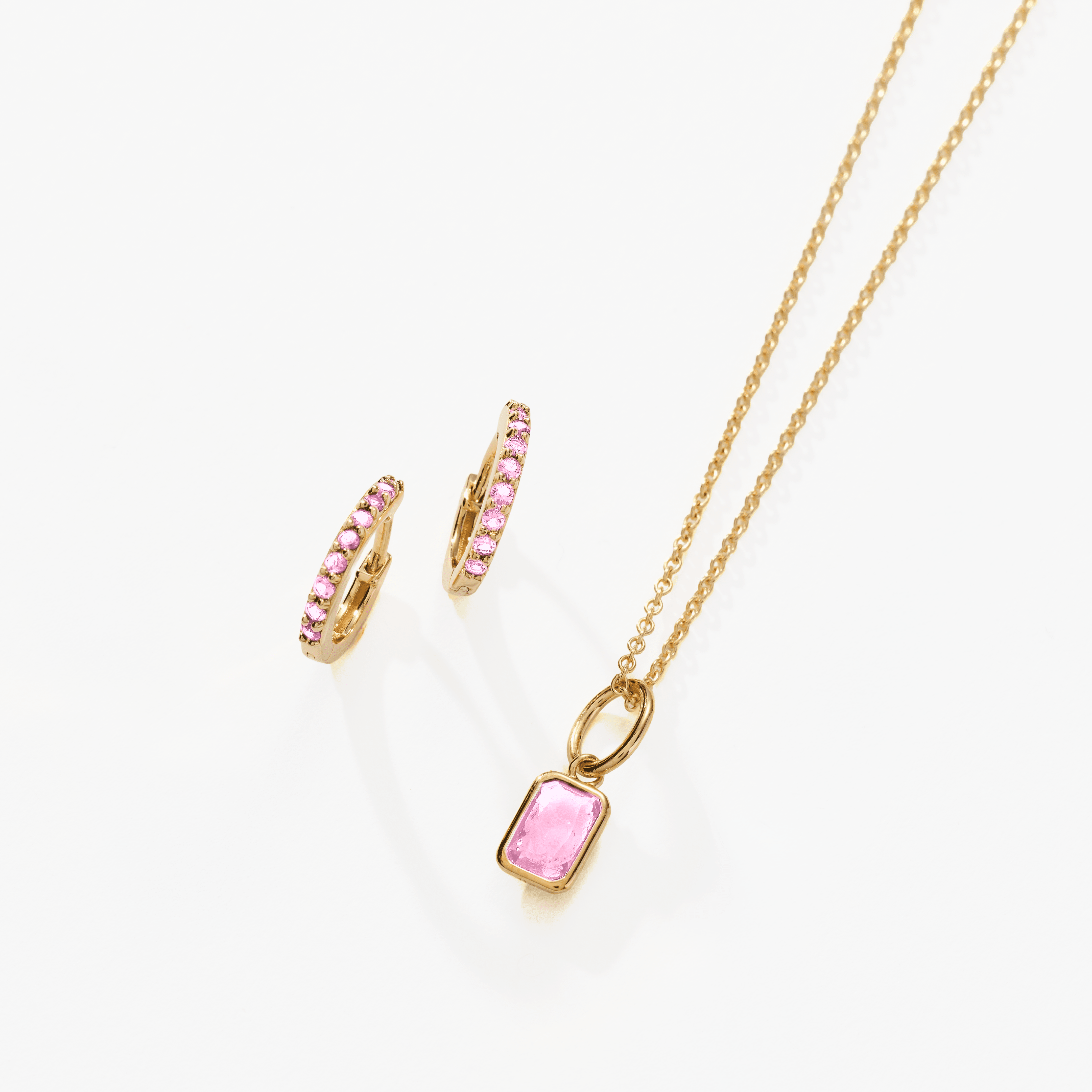 Birthstone Bundle - (Huggies + Baguette Birthstone Charm Necklace)