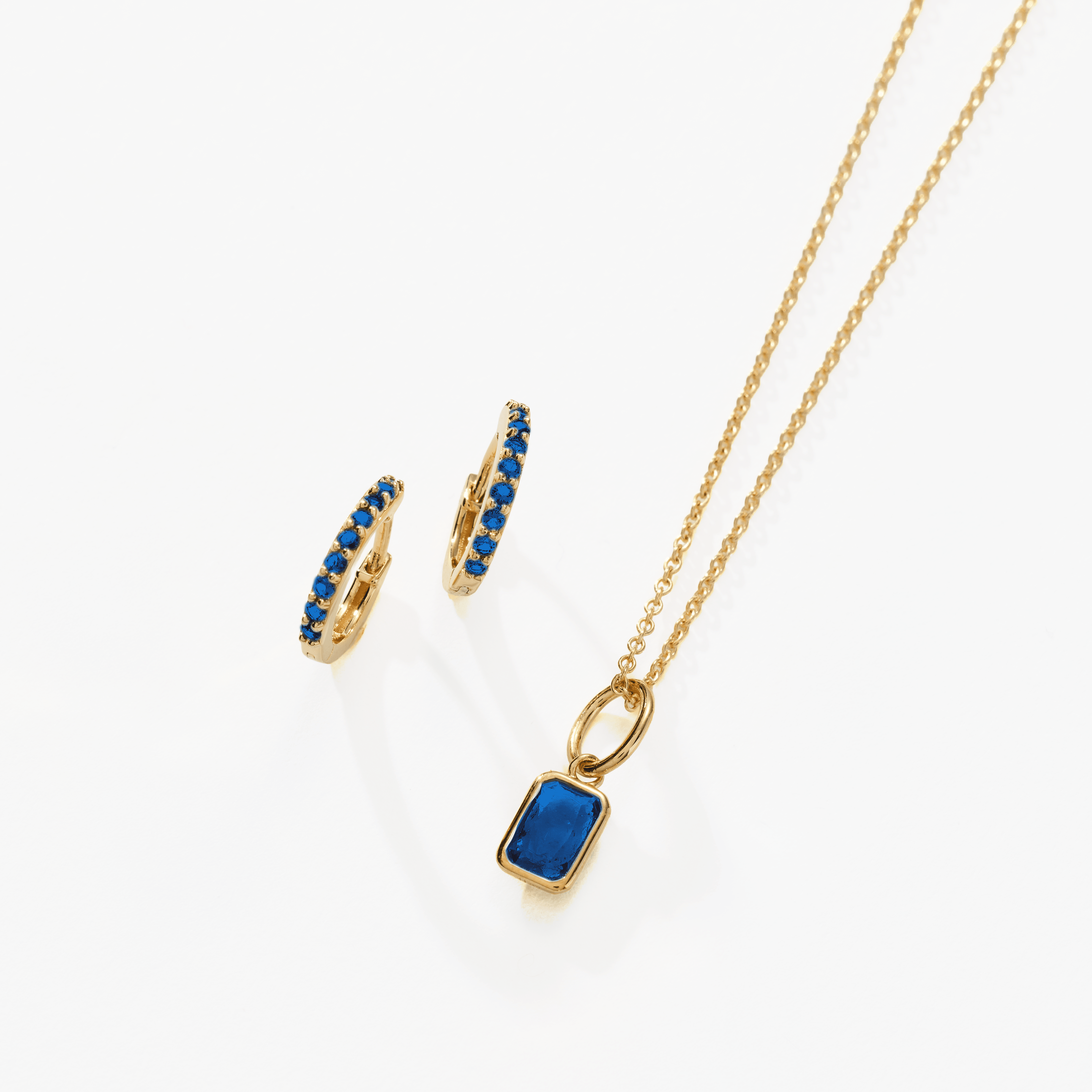 Birthstone Bundle - (Huggies + Baguette Birthstone Charm Necklace)