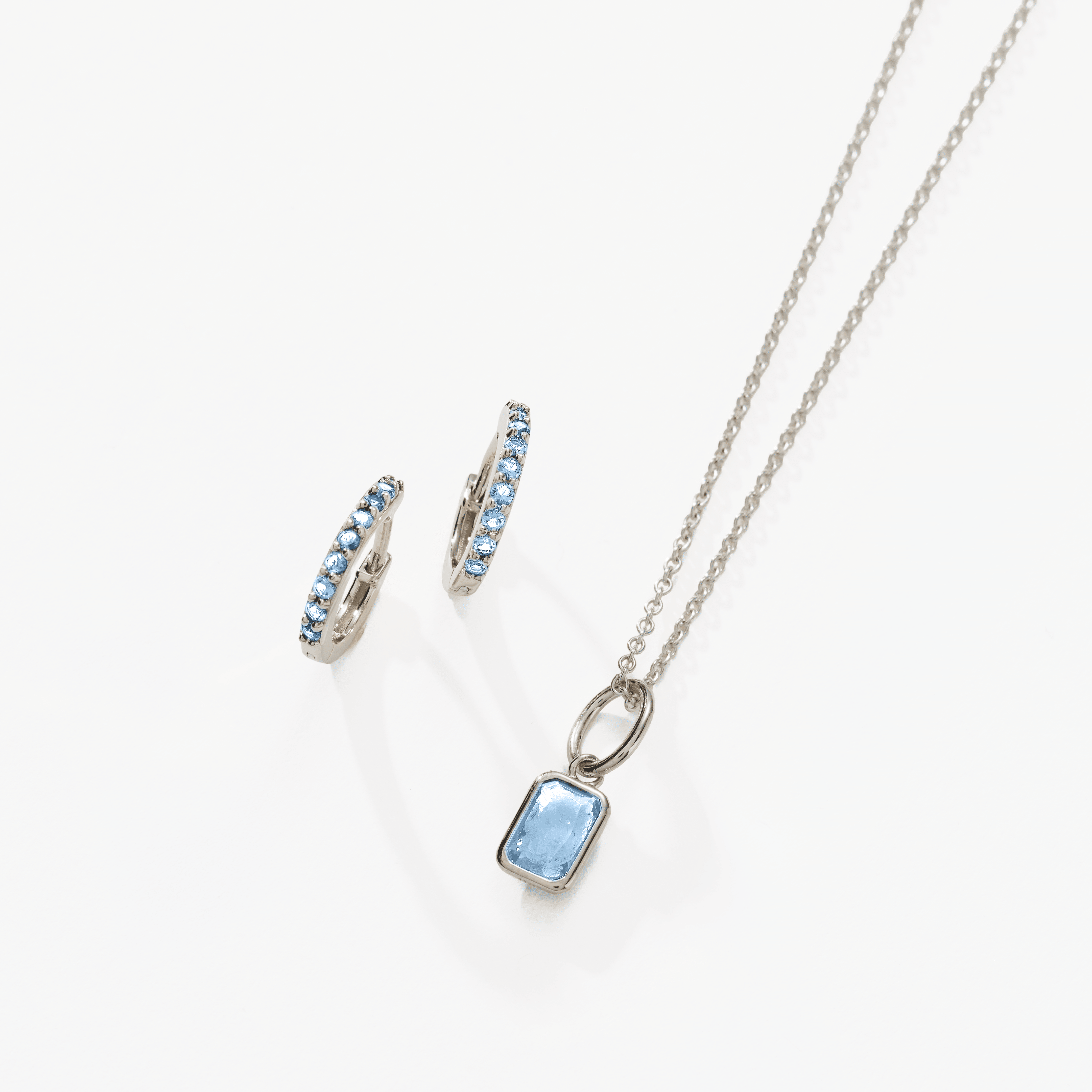 Birthstone Bundle - (Huggies + Baguette Birthstone Charm Necklace)