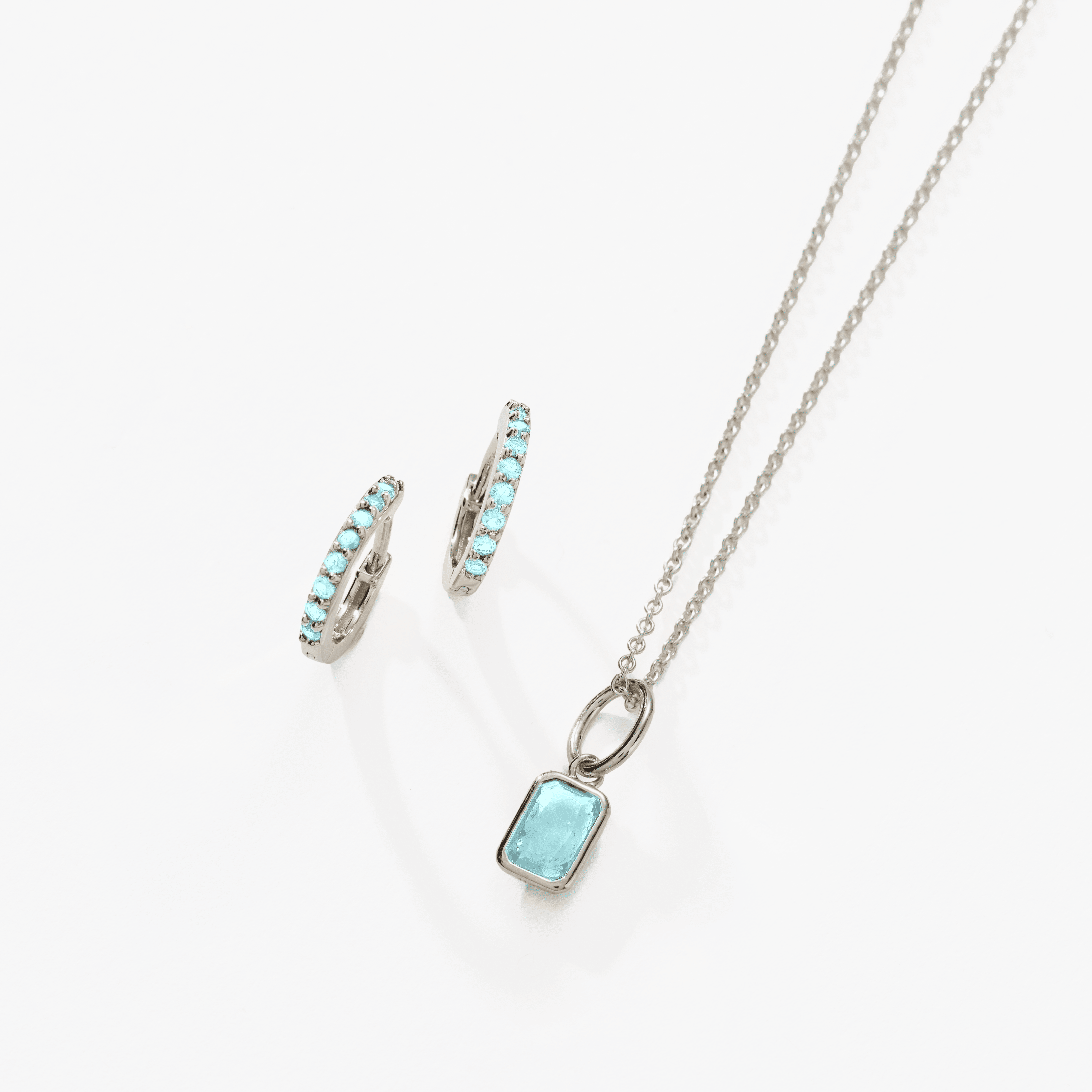Birthstone Bundle - (Huggies + Baguette Birthstone Charm Necklace)