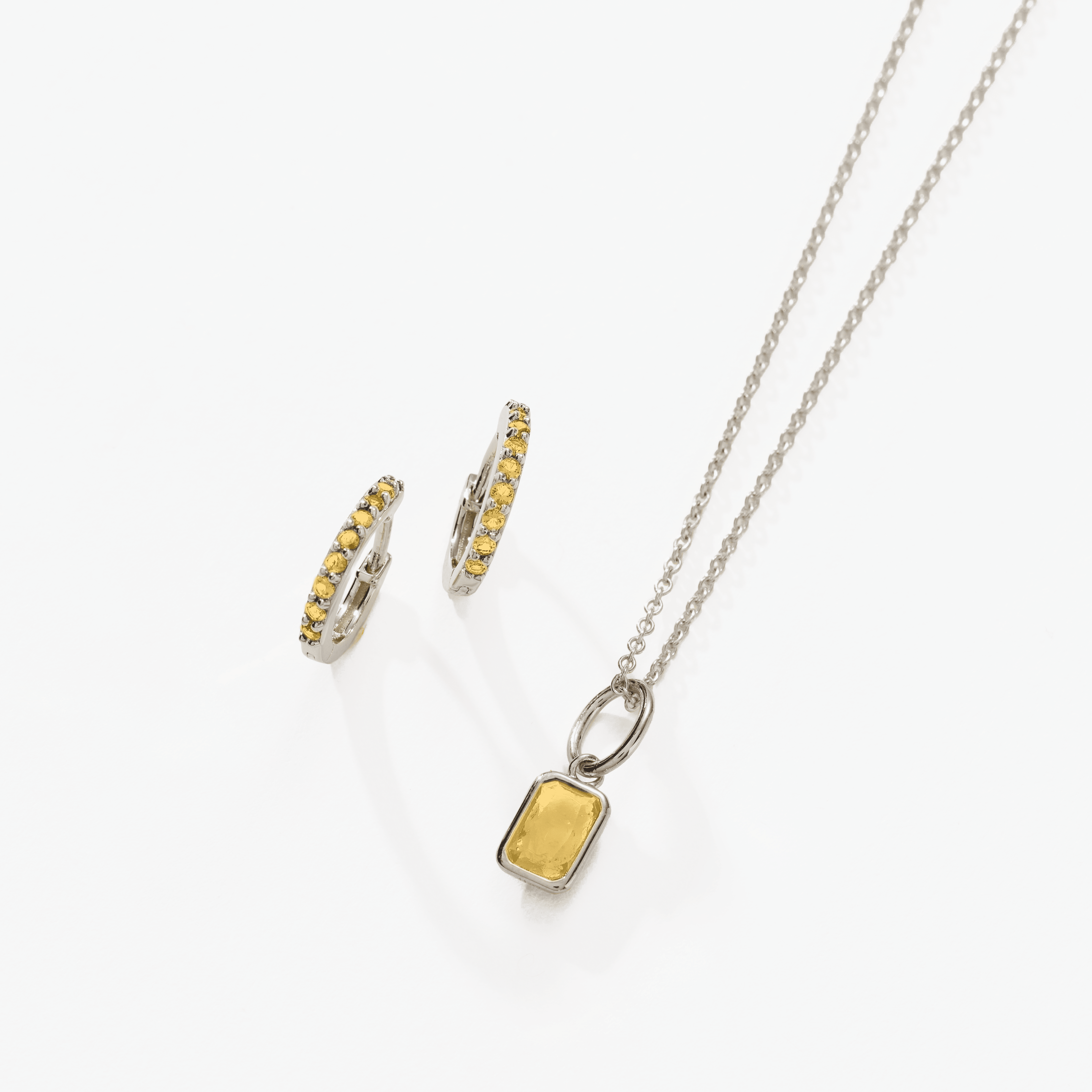 Birthstone Bundle - (Huggies + Baguette Birthstone Charm Necklace)