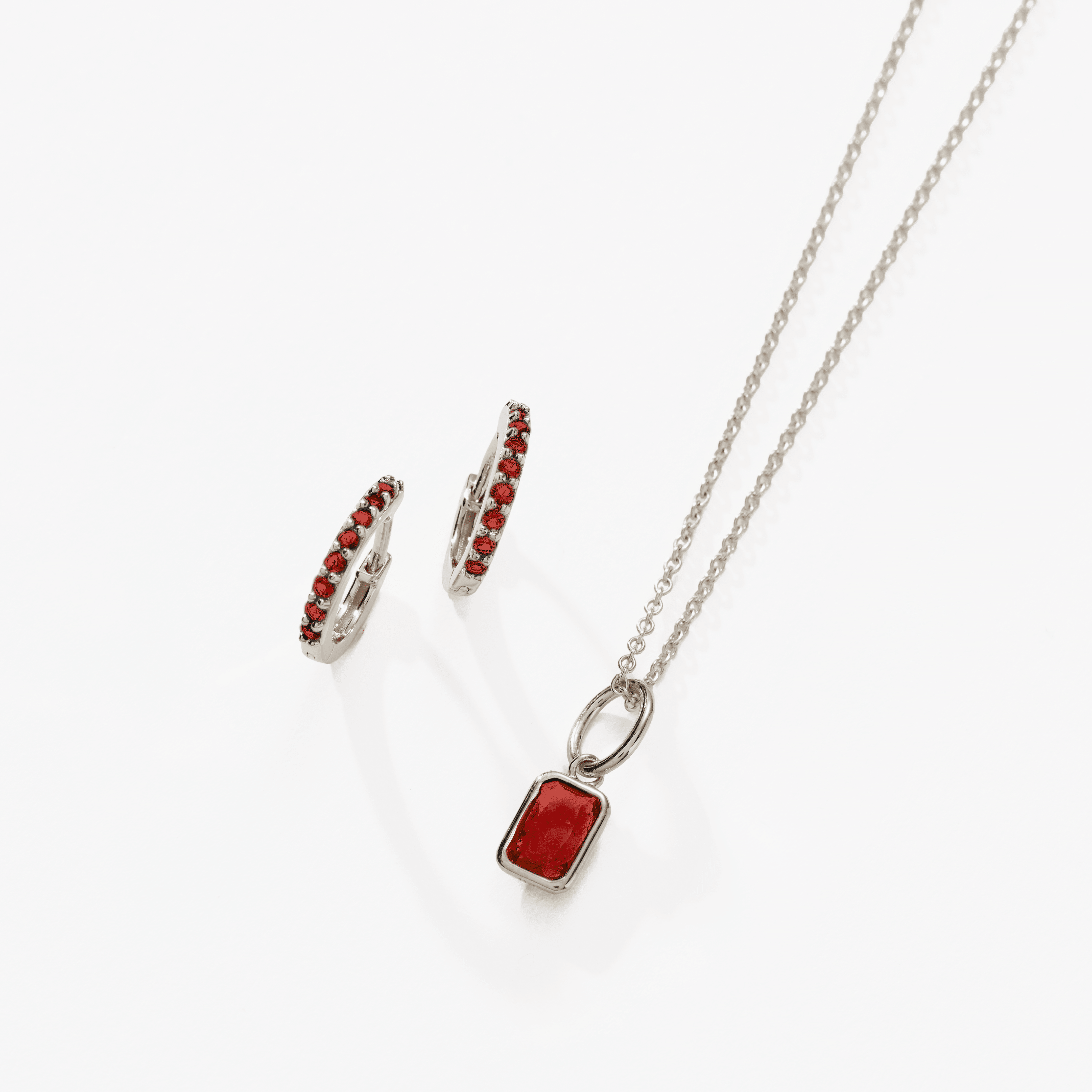 Birthstone Bundle - (Huggies + Baguette Birthstone Charm Necklace)