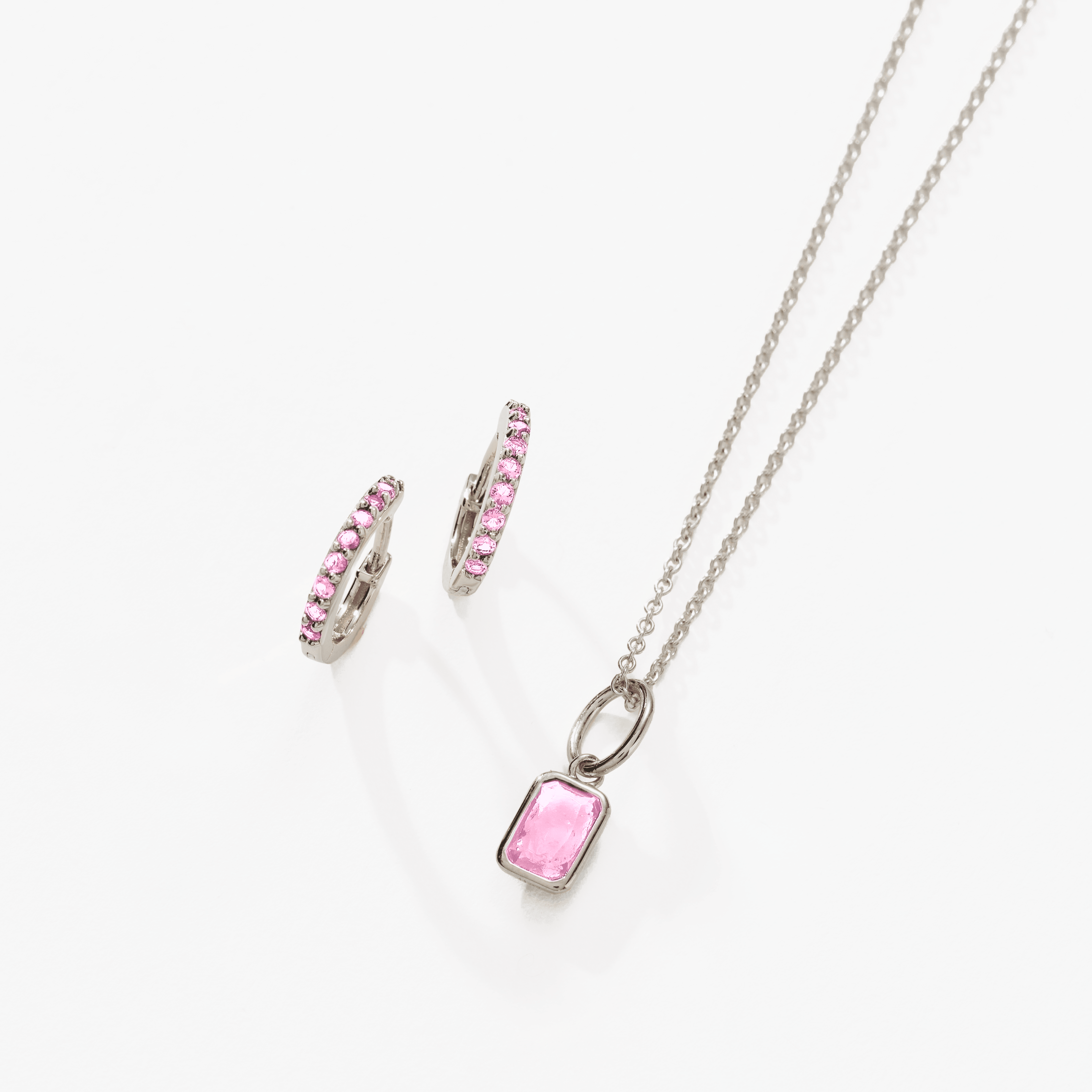 Birthstone Bundle - (Huggies + Baguette Birthstone Charm Necklace)