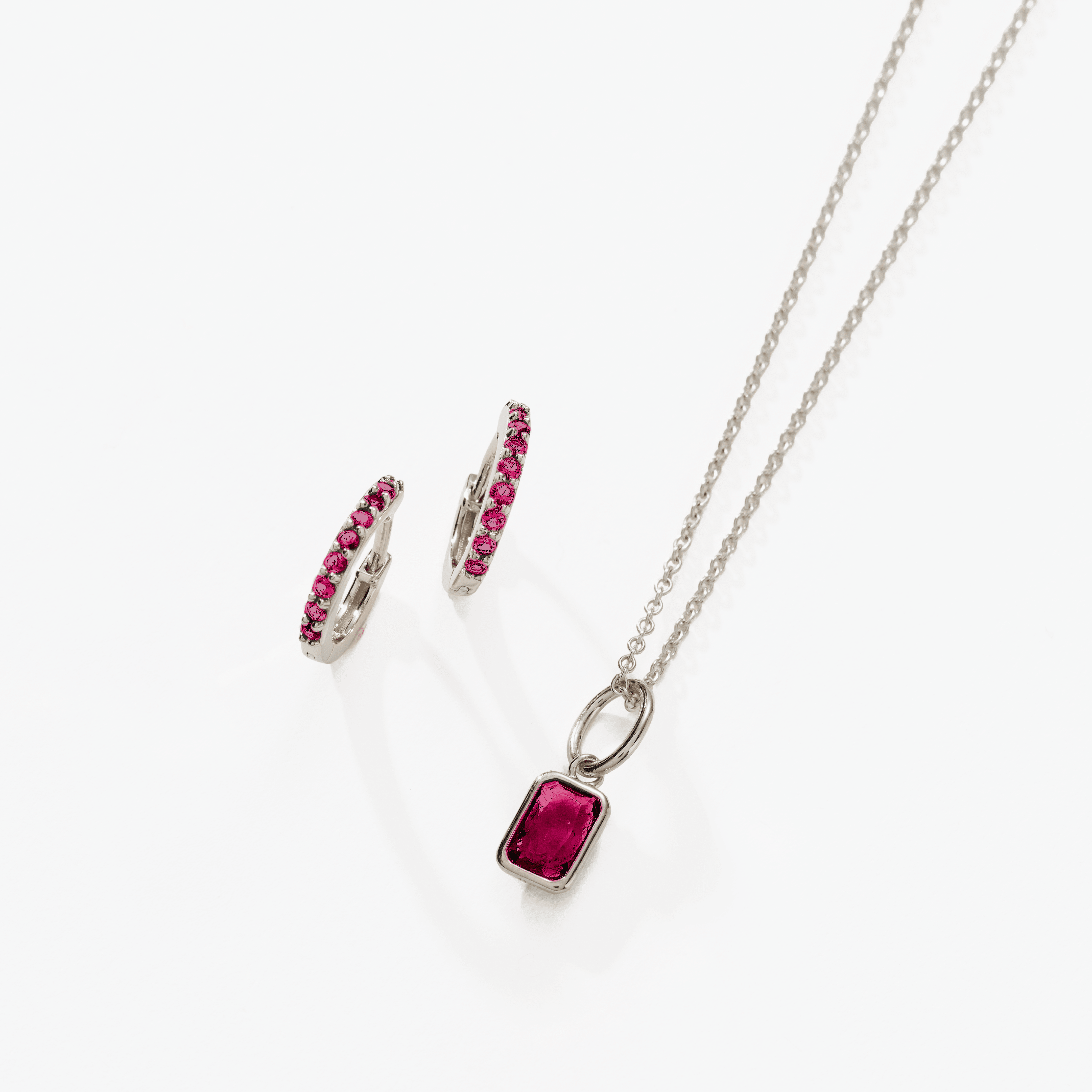 Birthstone Bundle - (Huggies + Baguette Birthstone Charm Necklace)