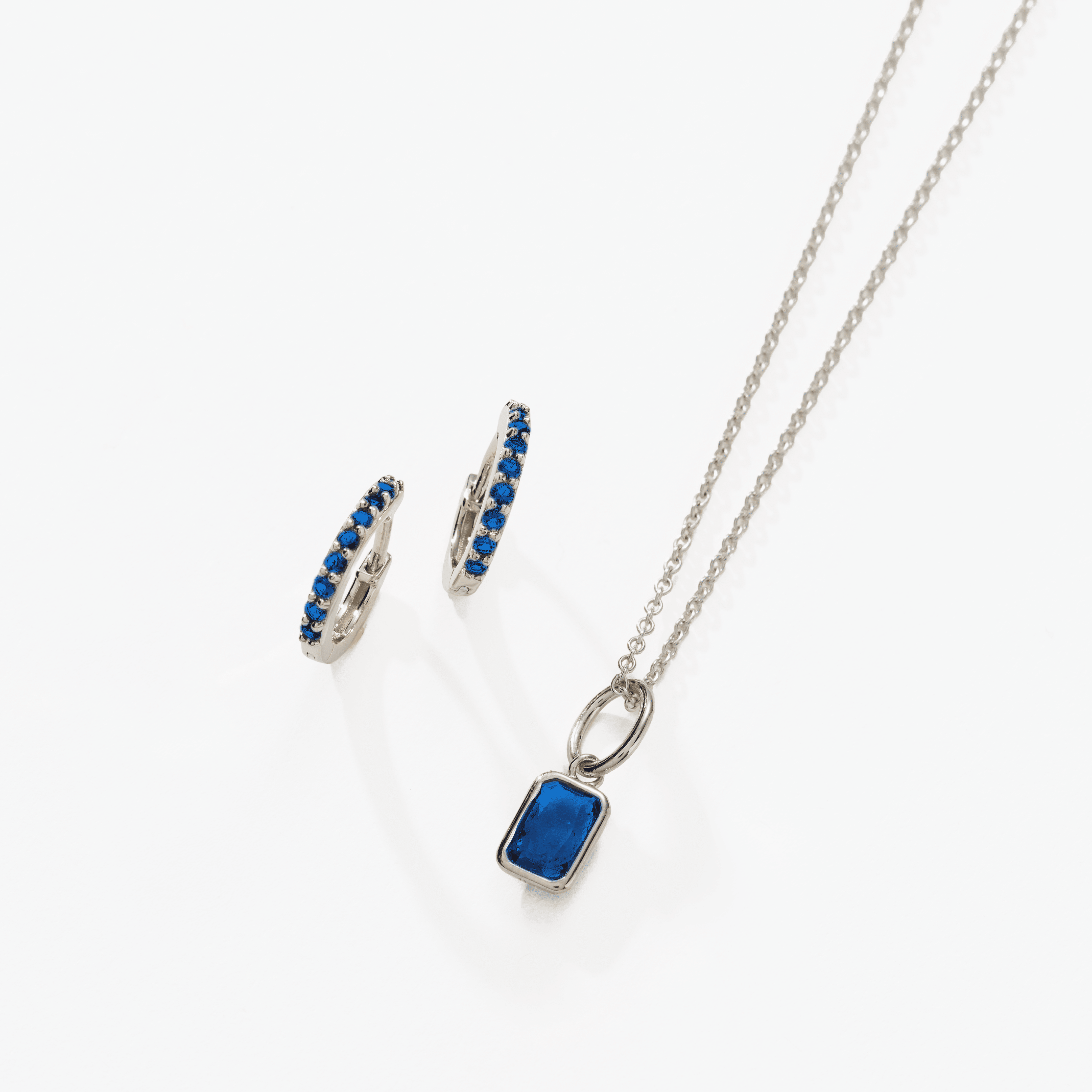 Birthstone Bundle - (Huggies + Baguette Birthstone Charm Necklace)