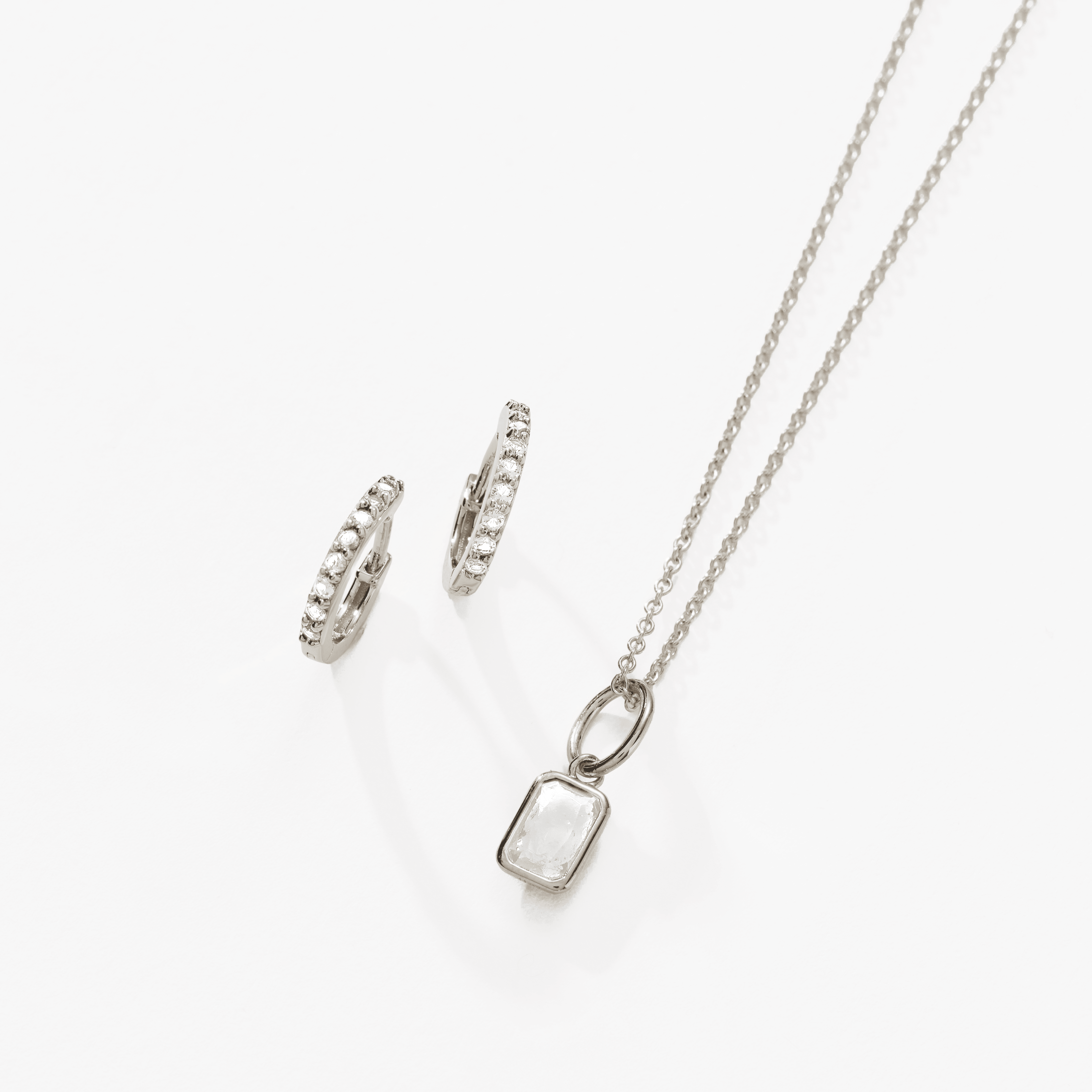 Birthstone Bundle - (Huggies + Baguette Birthstone Charm Necklace)
