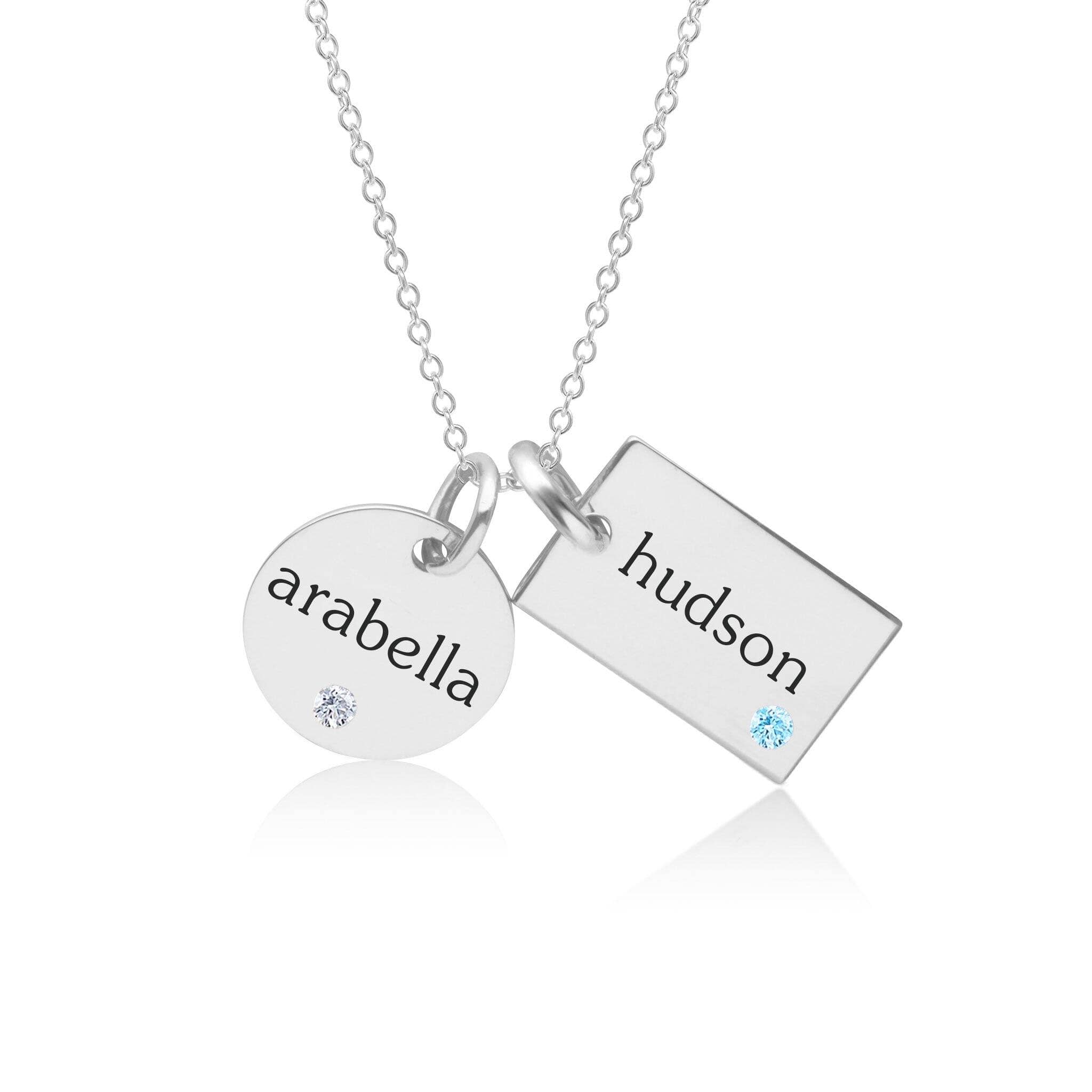 Circle & Mini Dog Tag Necklace with Birthstones
