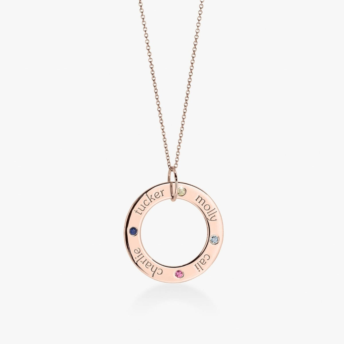 Circle Pendant Necklace with Birthstones