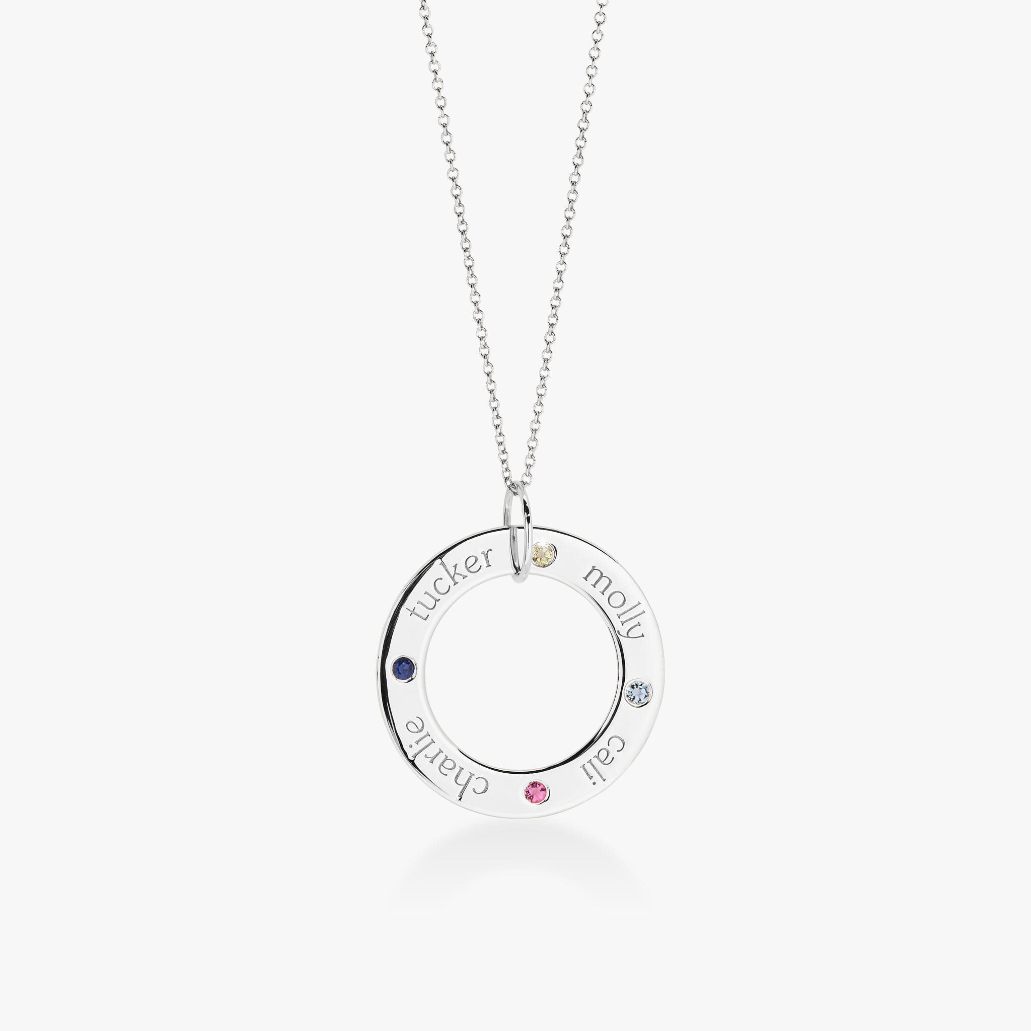 Circle Pendant Necklace with Birthstones