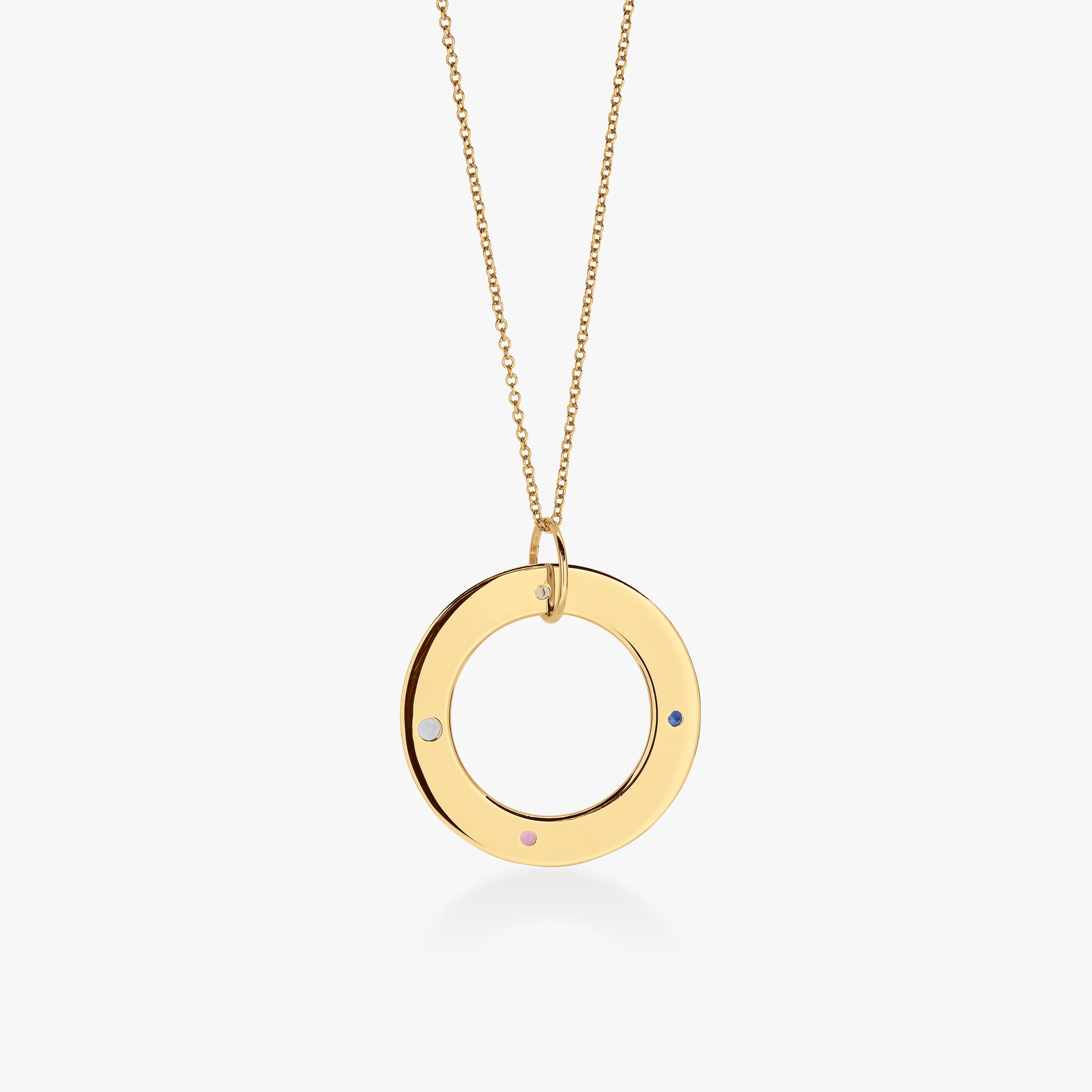 Circle Pendant Necklace with Birthstones