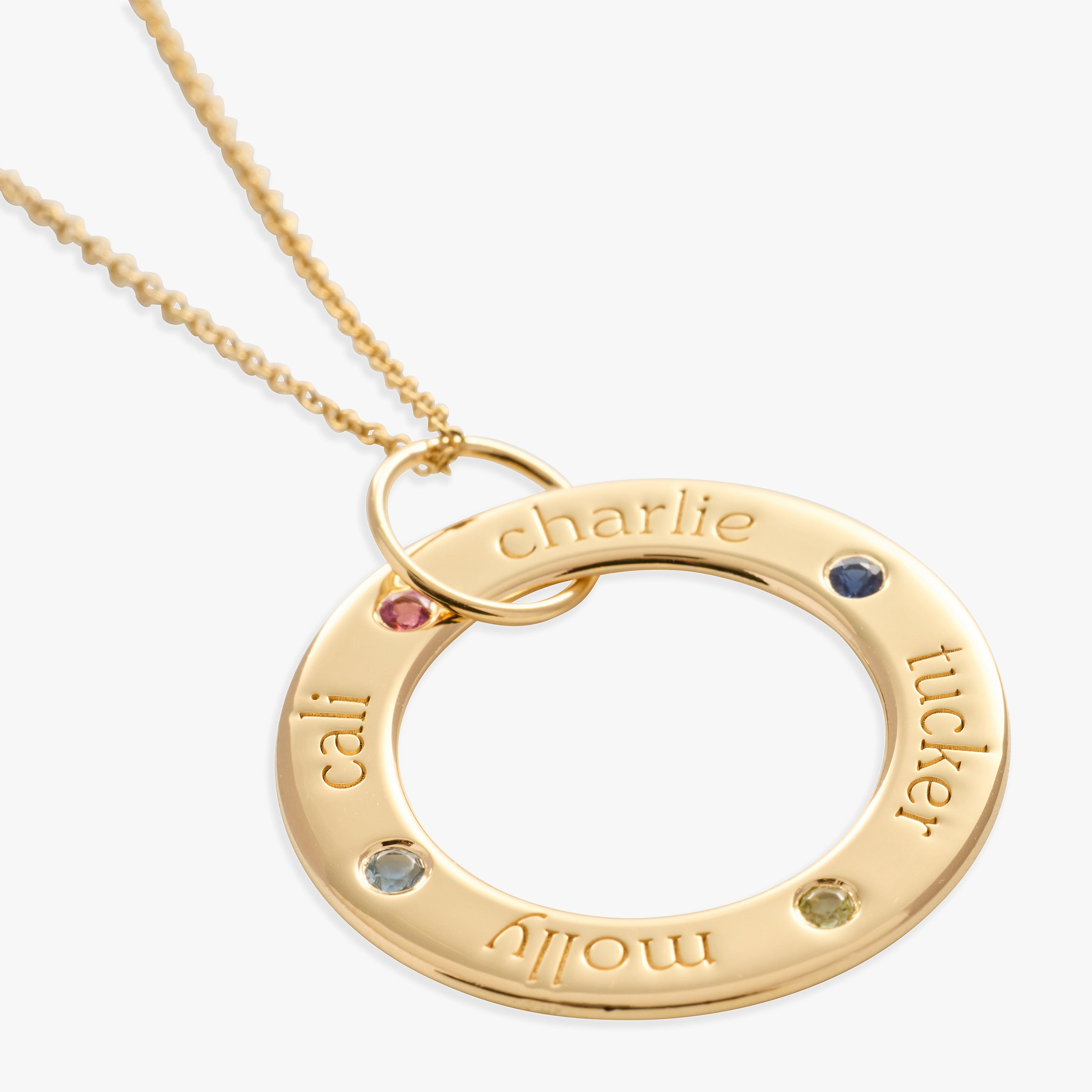 Circle Pendant Necklace with Birthstones