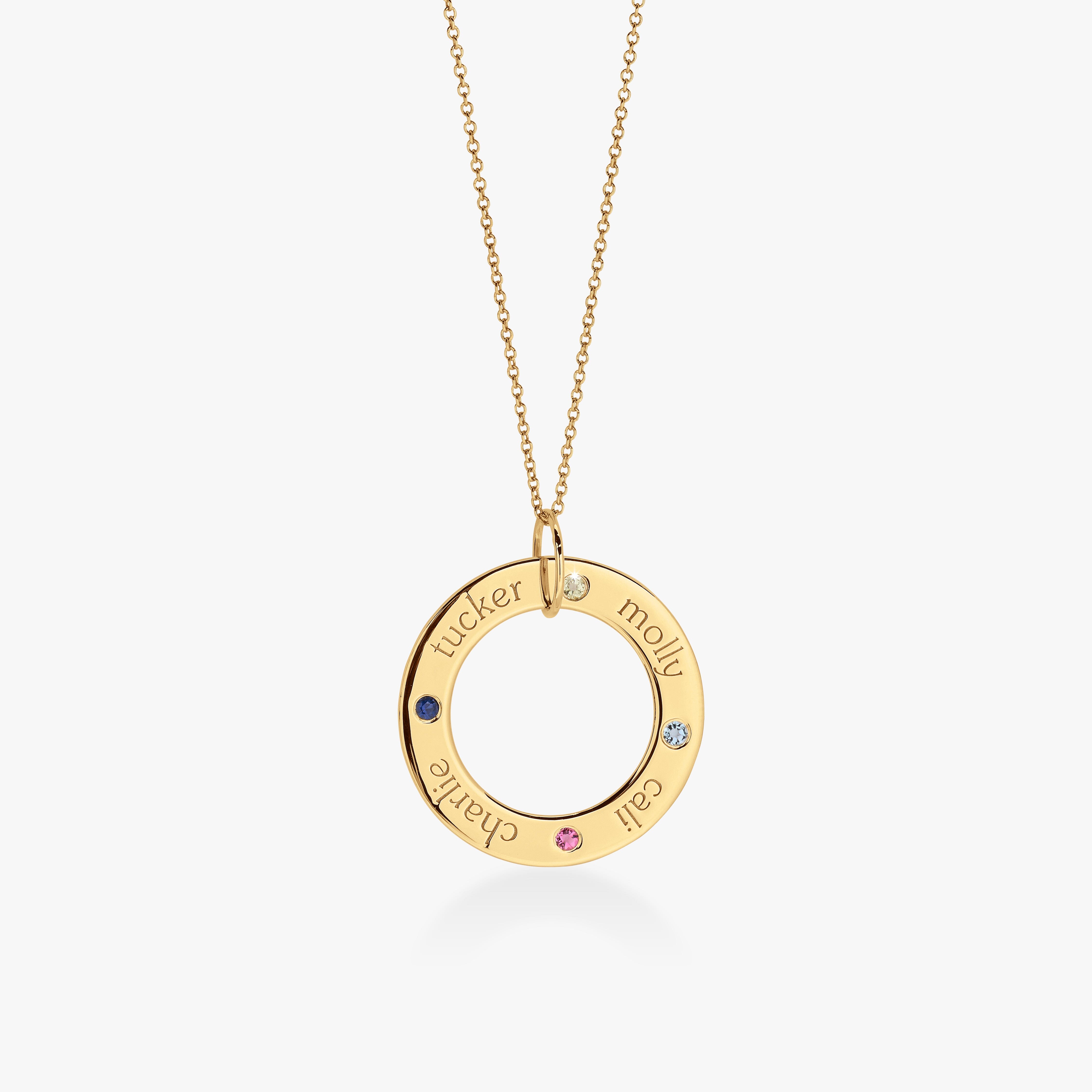Circle Pendant Necklace with Birthstones
