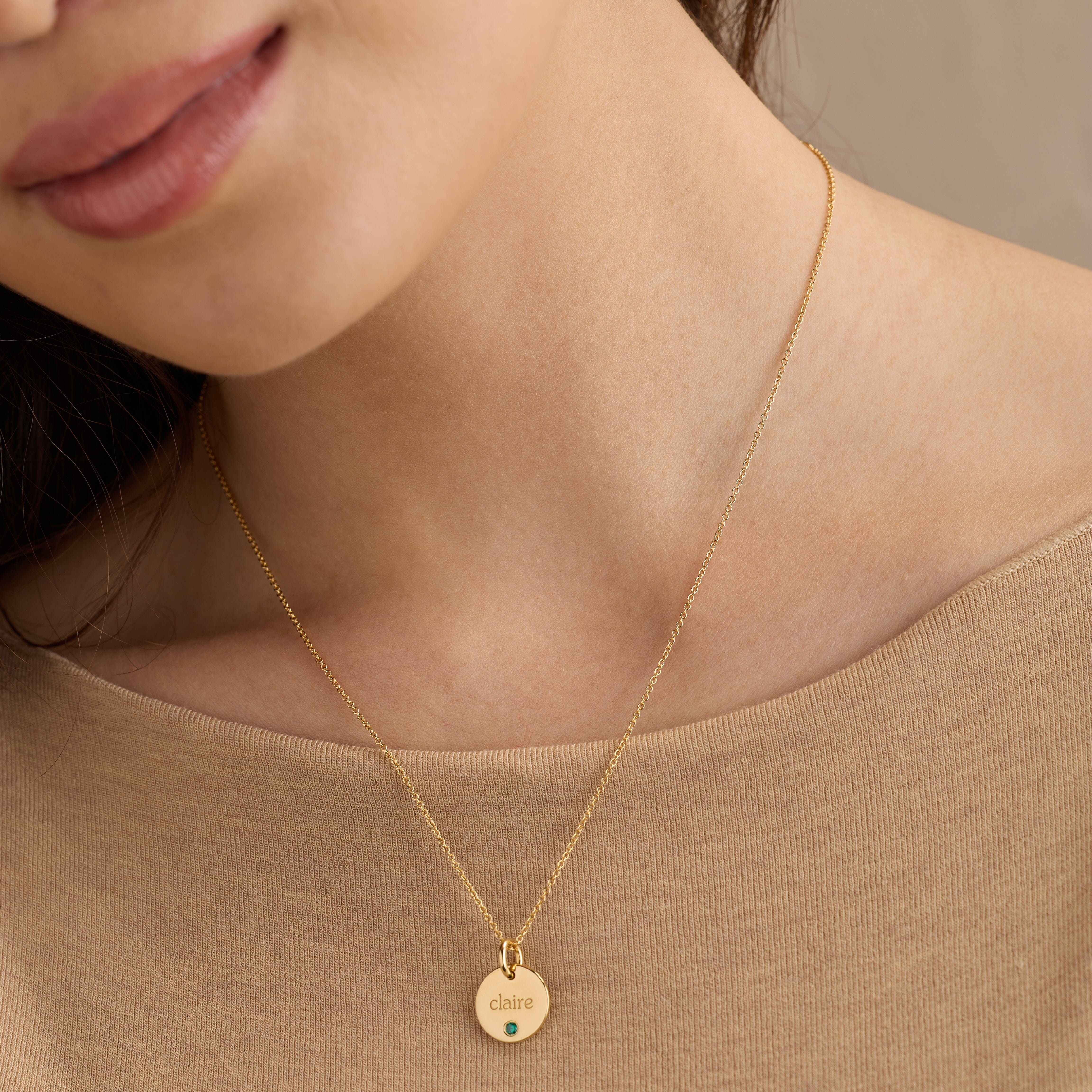 Circle Tag Necklace with Birthstone