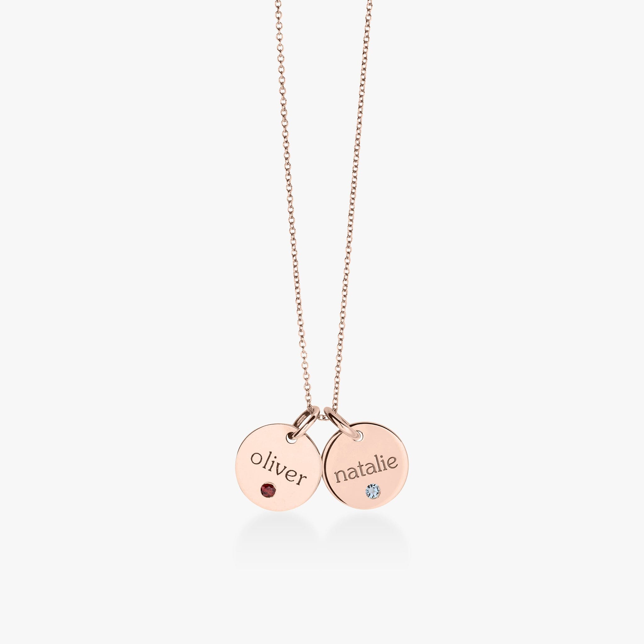 Circle Tag Necklace with Birthstone - 2 Tags