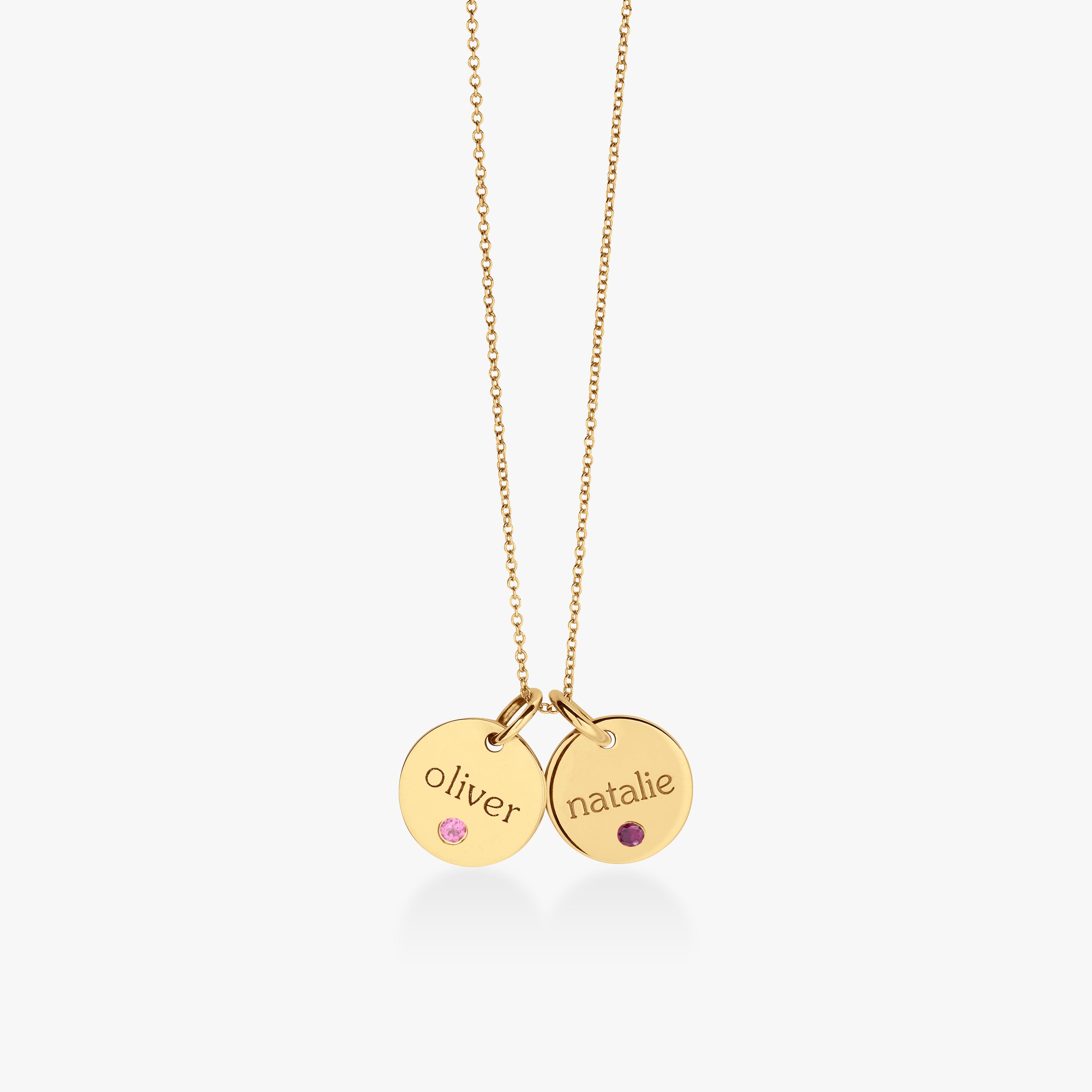 Circle Tag Necklace with Birthstone - 2 Tags