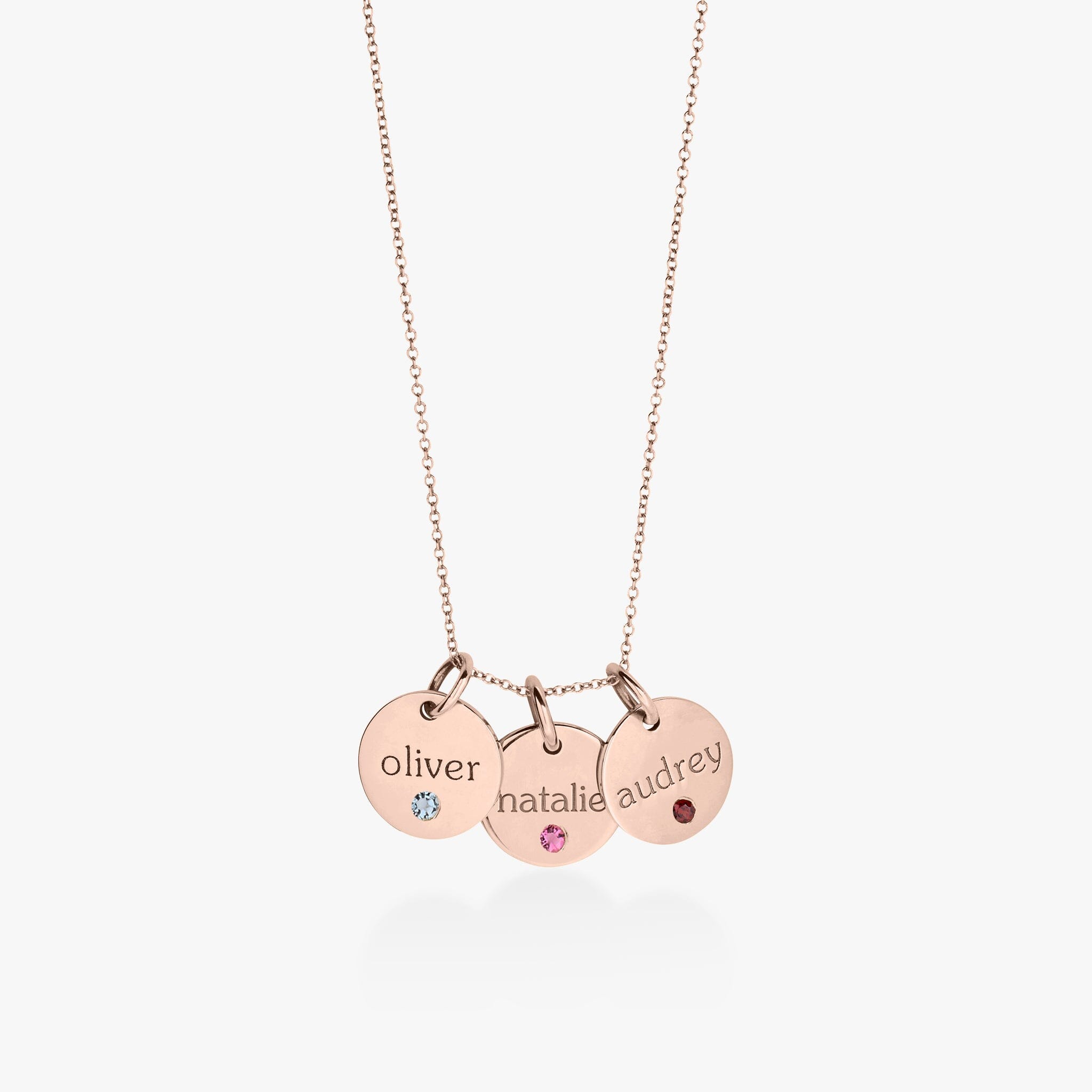 Circle Tag Necklace with Birthstone - 3 Tags