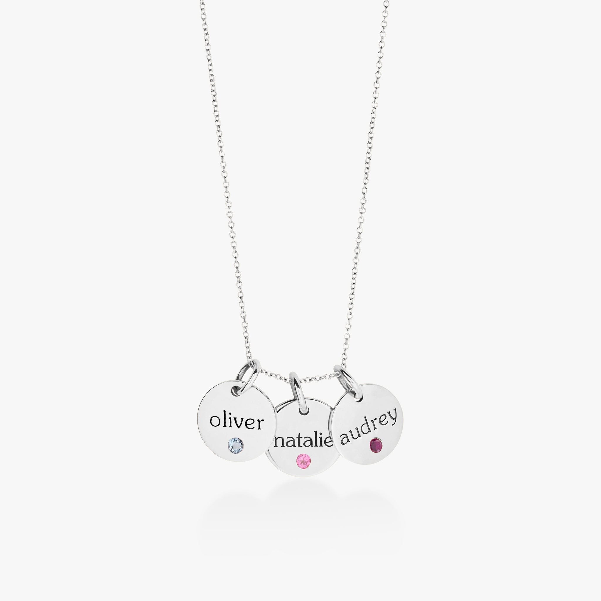 Circle Tag Necklace with Birthstone - 3 Tags