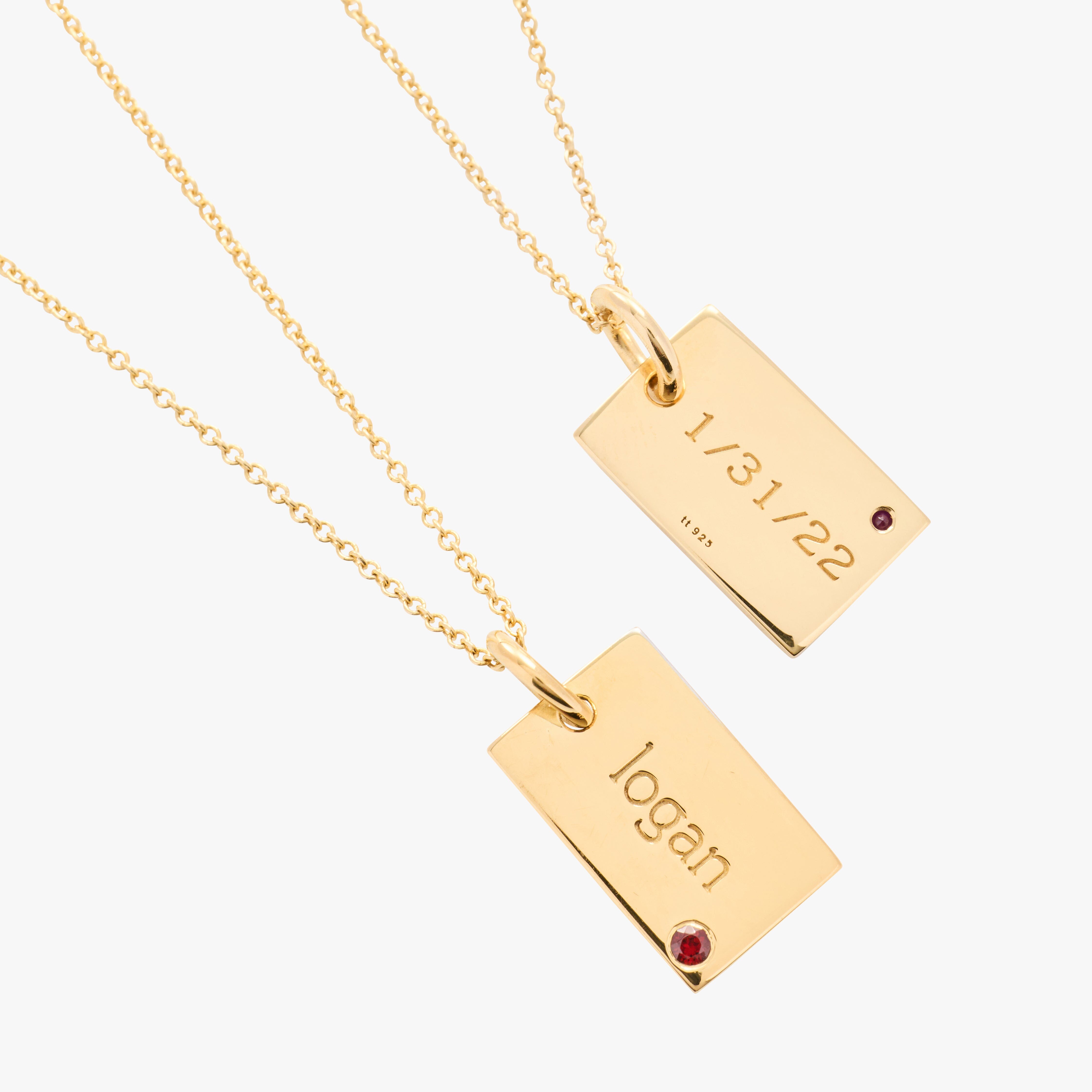 Mini Dog Tag Necklace with Birthstone