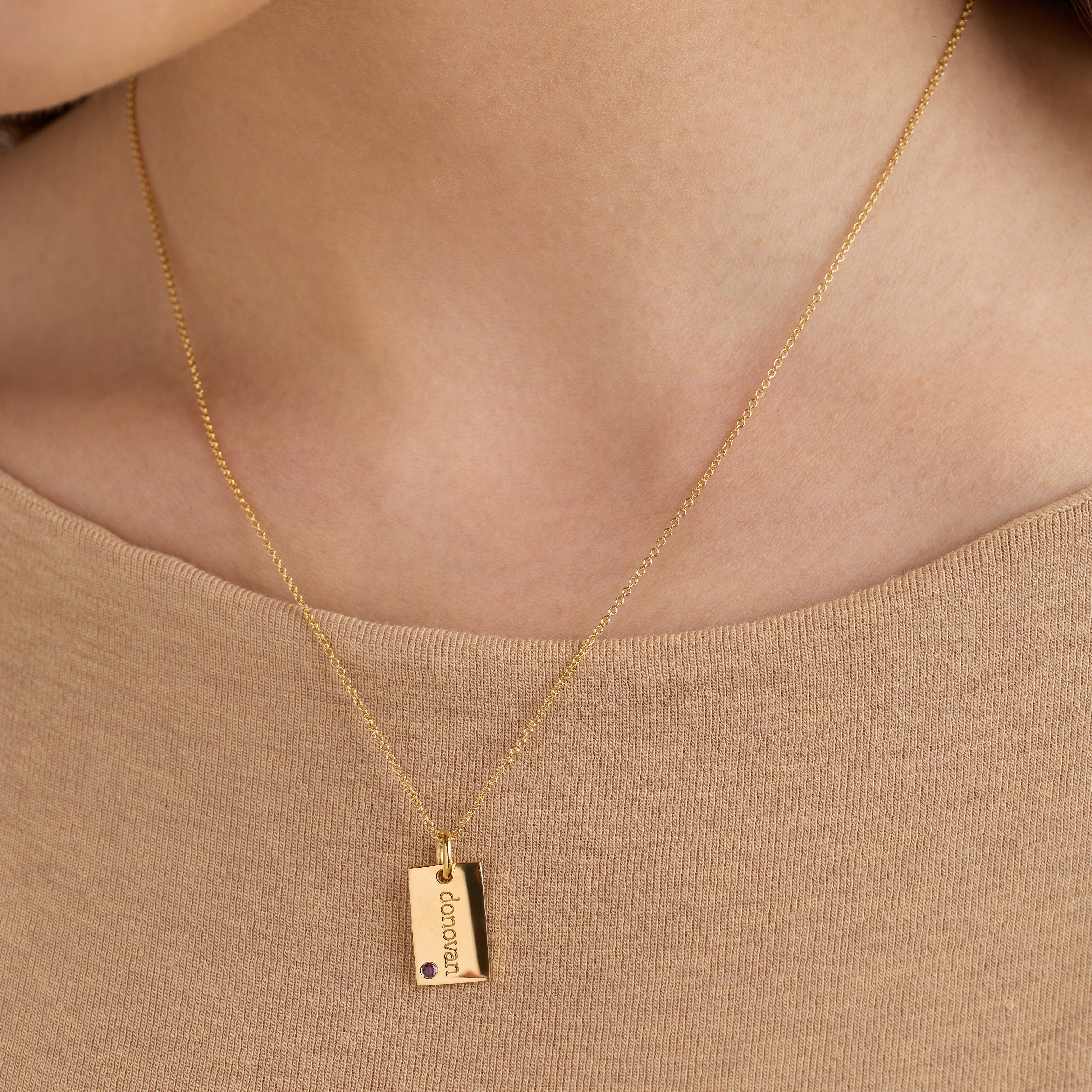 Mini Dog Tag Necklace with Birthstone