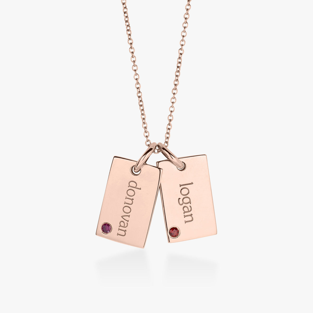 Mini Dog Tag Necklace with Birthstones - 2 Tags